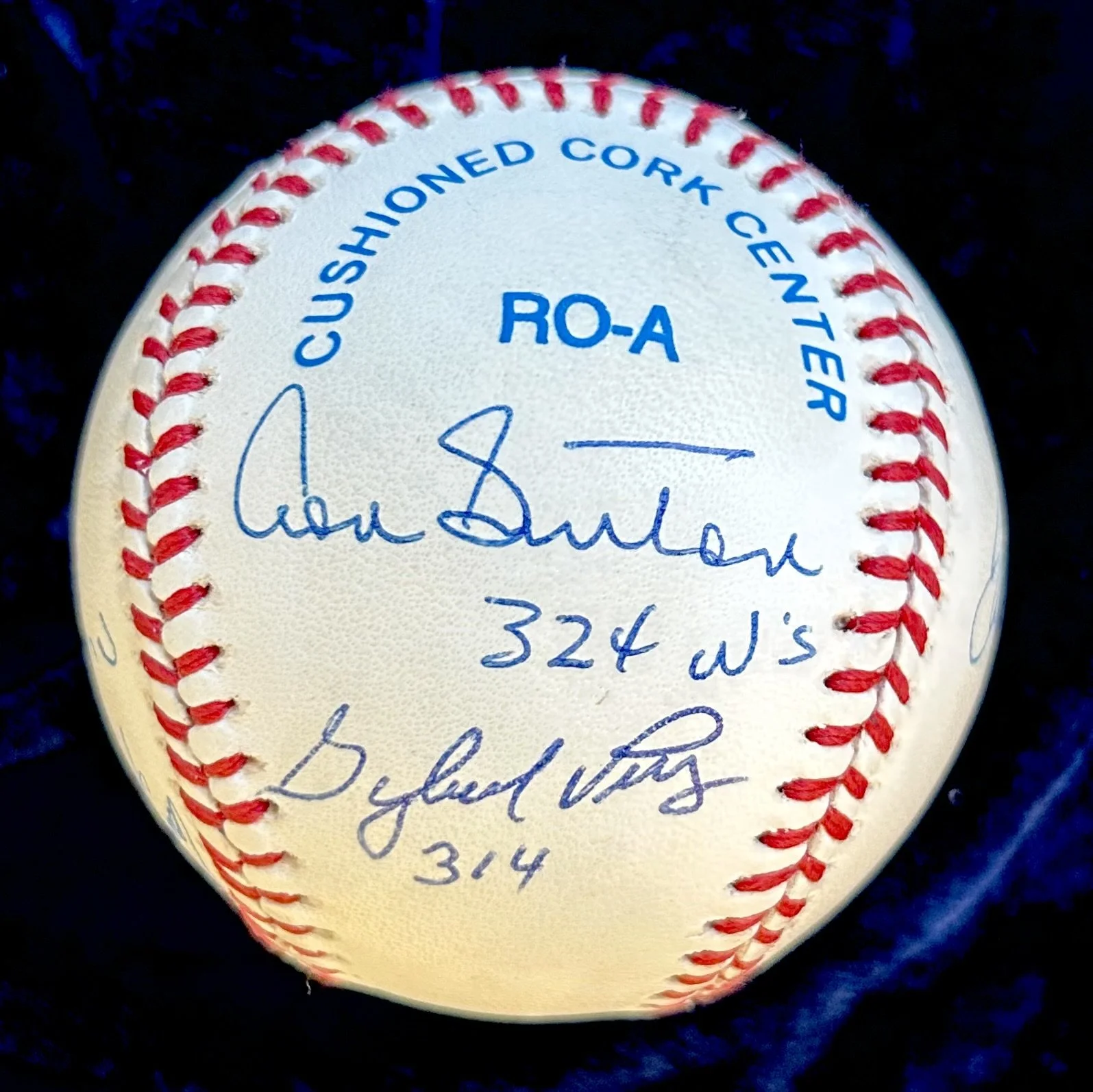 300 Win Club Signed (8) Official American League Baseball. Signed by Ryan, Seaver, Perry, Sutton, Wynn, Niekro, Spahn, and Carlton. JSA