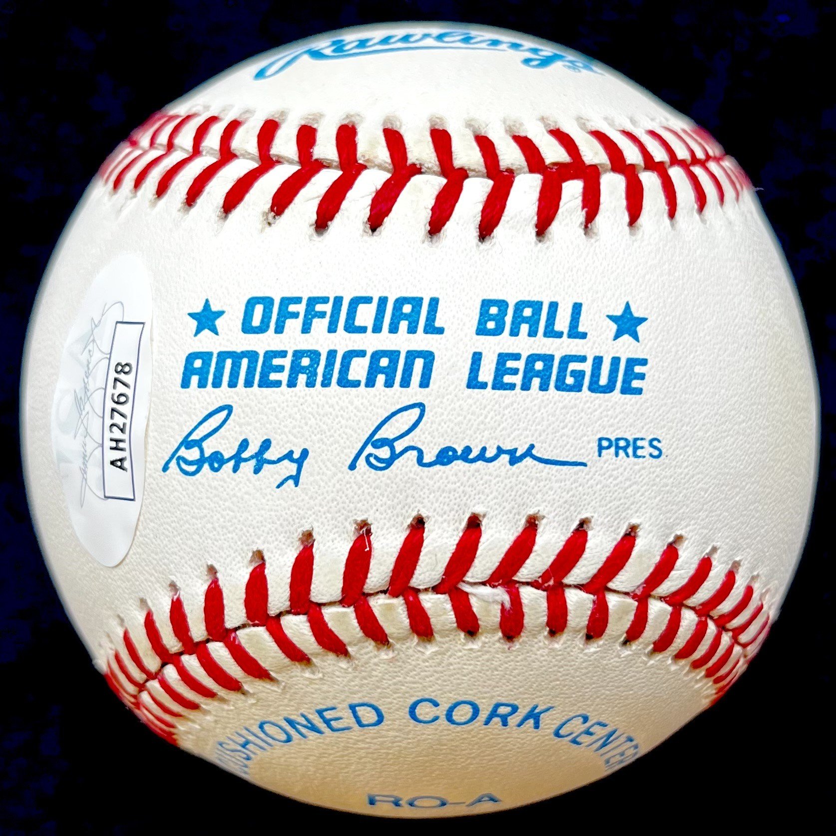 Whitey Ford Signed "HOF '74" Official American League Baseball. JSA