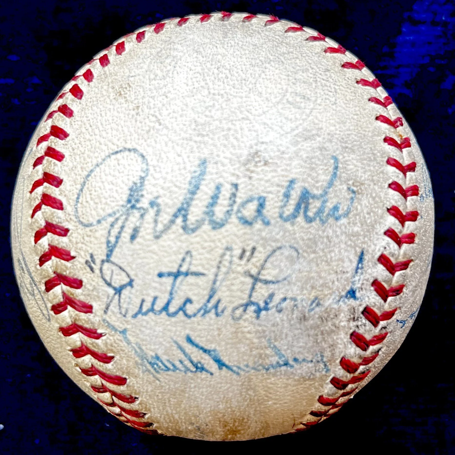 Hall of Famers and Stars Multi Signed American League Ball. Jimmie Foxx, Lefty Grove, Charlie Gehringer, Ted Williams, Bucky Harris, Joe Cronin, Red Ruffing, Joe Dimaggio, Hank Greenberg. JSA