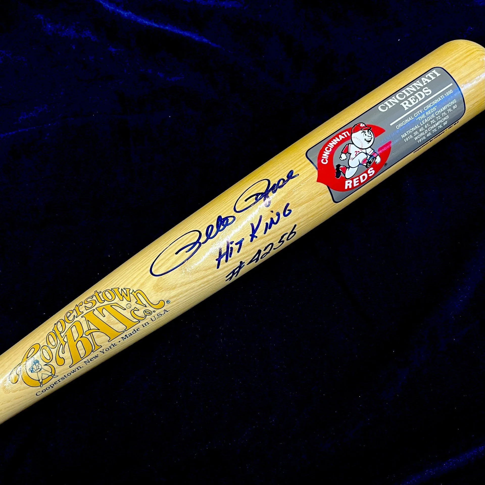 Pete Rose Signed "Hit King #4256" Cincinnati Reds Cooperstown Baseball Bat. JSA