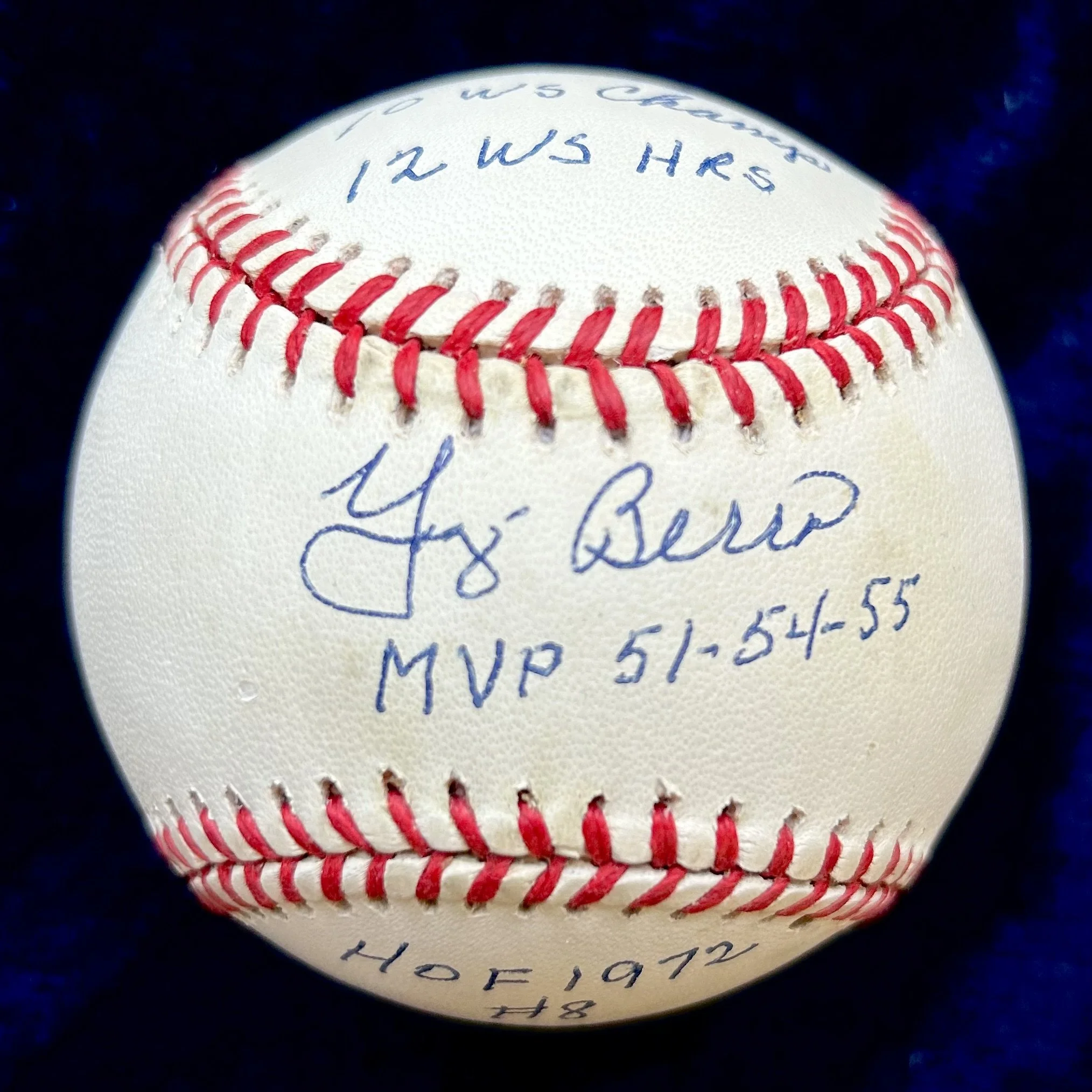 Yogi Berra "MVP 51-54-55" Signed Official American League Stat Baseball. JSA