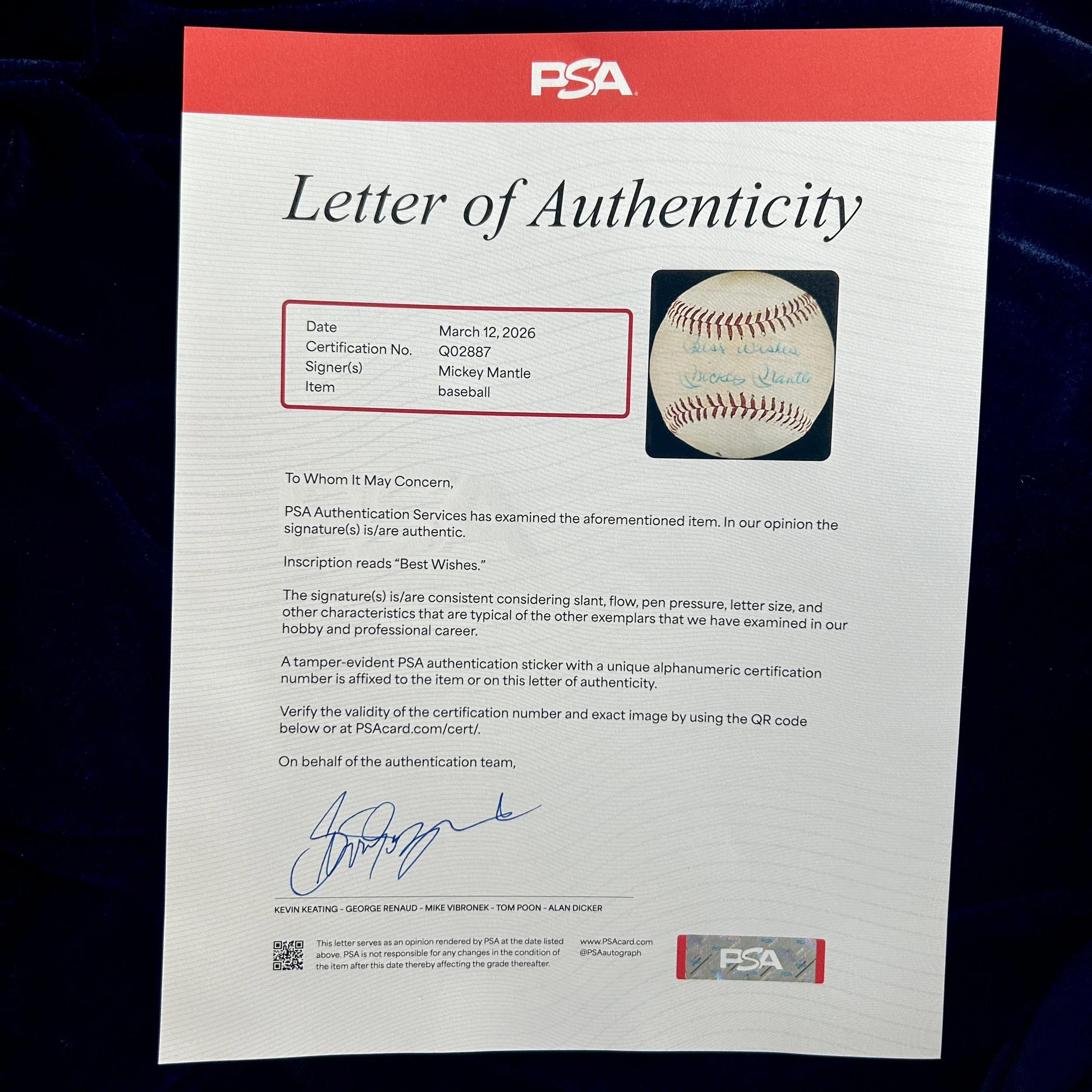 Mickey Mantle "Best Wishes" Signed Vintage Babe Ruth League Baseball. PSA