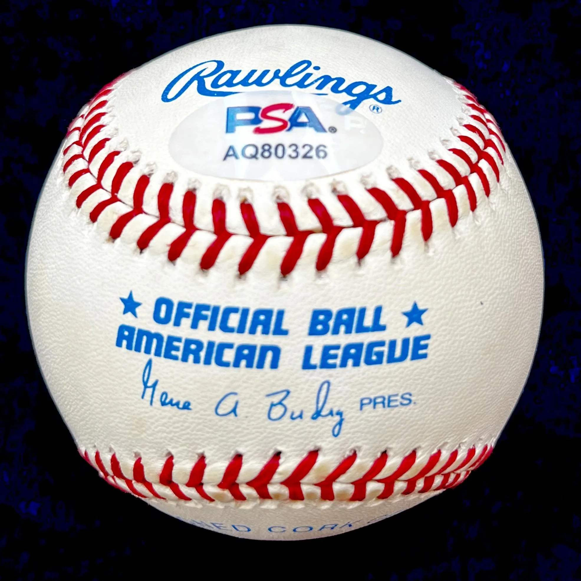 Bob Feller "H.O.F. 62" Signed Official American League Baseball. PSA