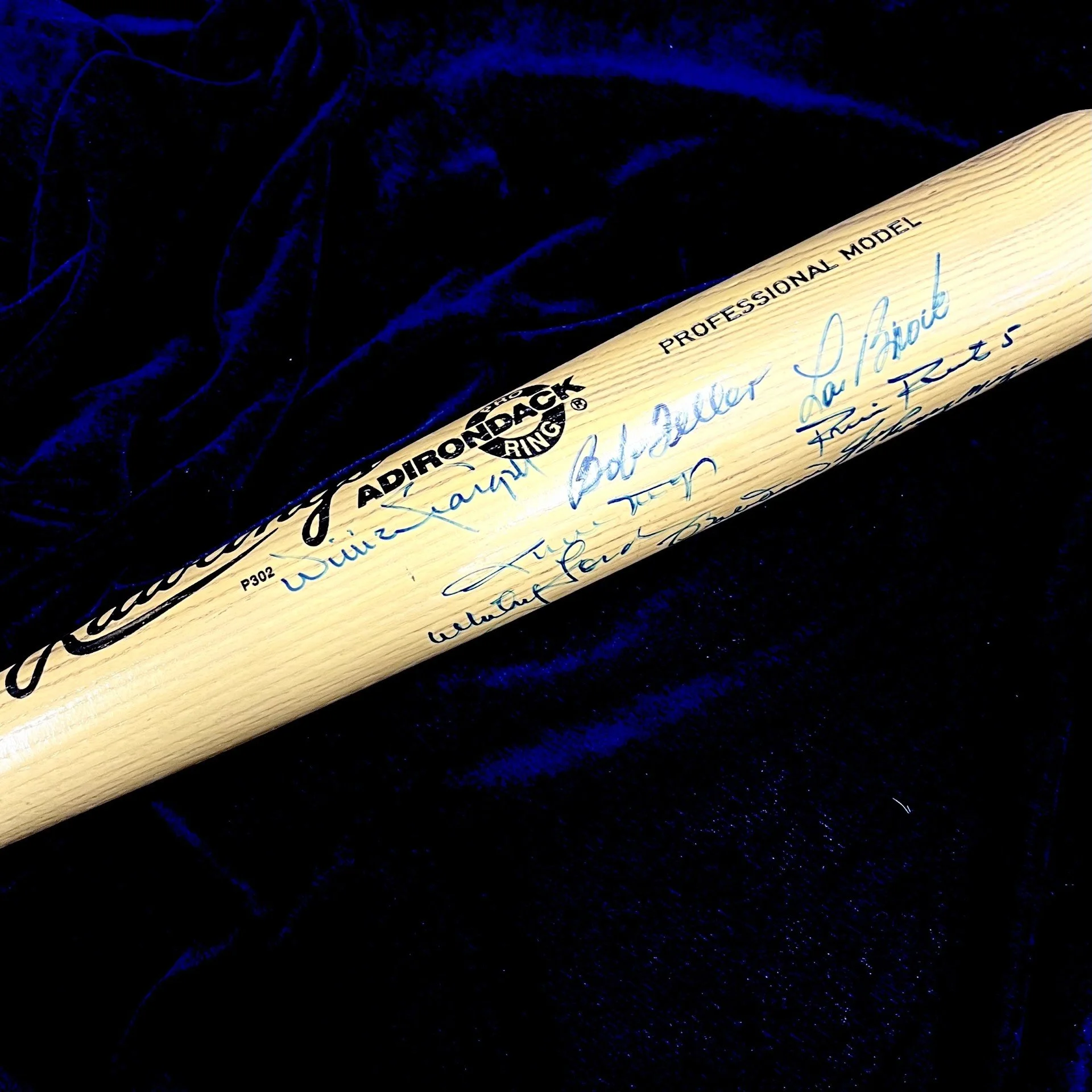 Hall of Famers Multi Signed Rawlings/Adirondak Baseball Bat. E. Banks, W. Stargell, B. Feller, W. Mays, L. Brock, W. Ford, R. Roberts, B. Doerr, J. Mize, D. Snider, L. Appling, M. Irvin. JSA