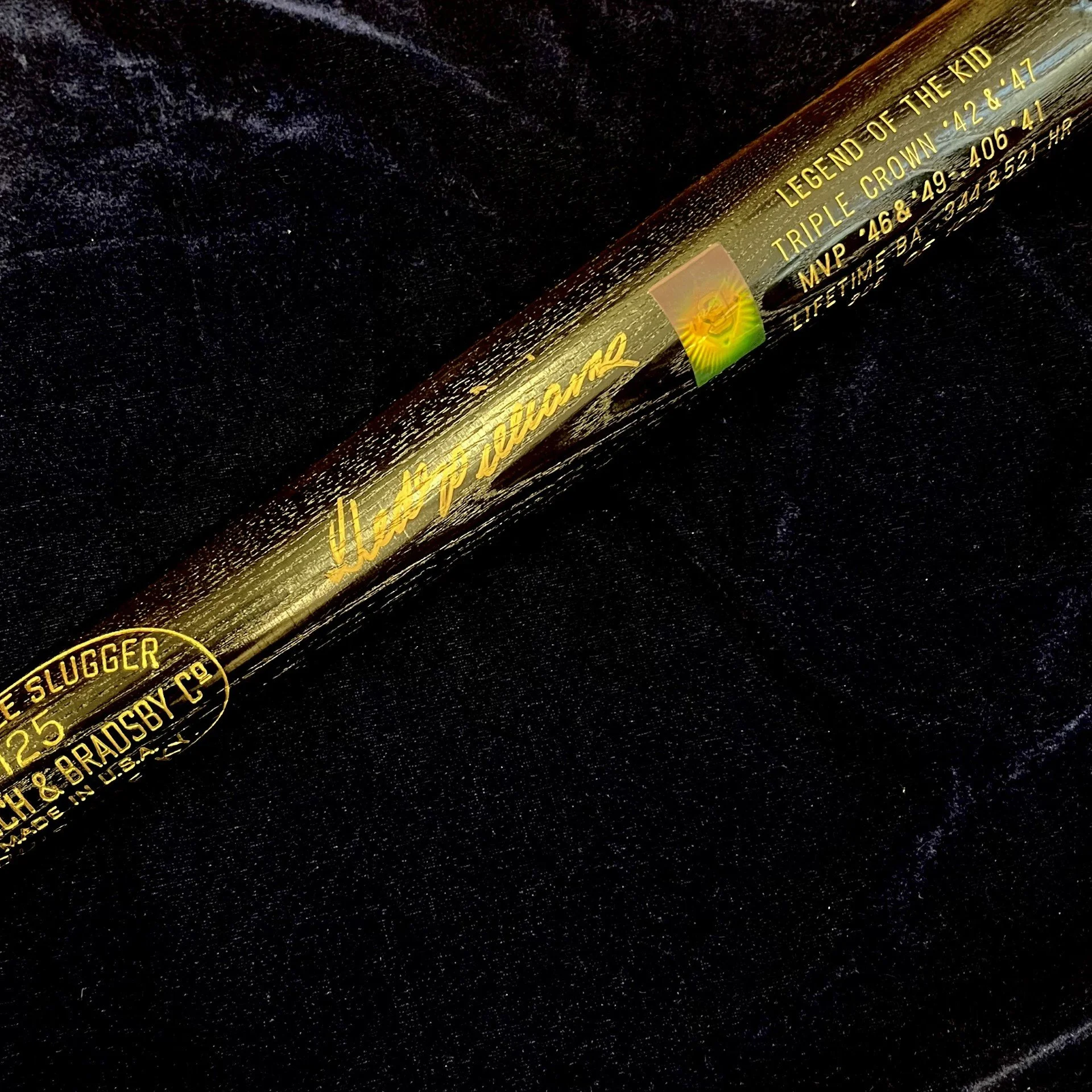 Ted Williams Signed Louisville Slugger Black Baseball Bat