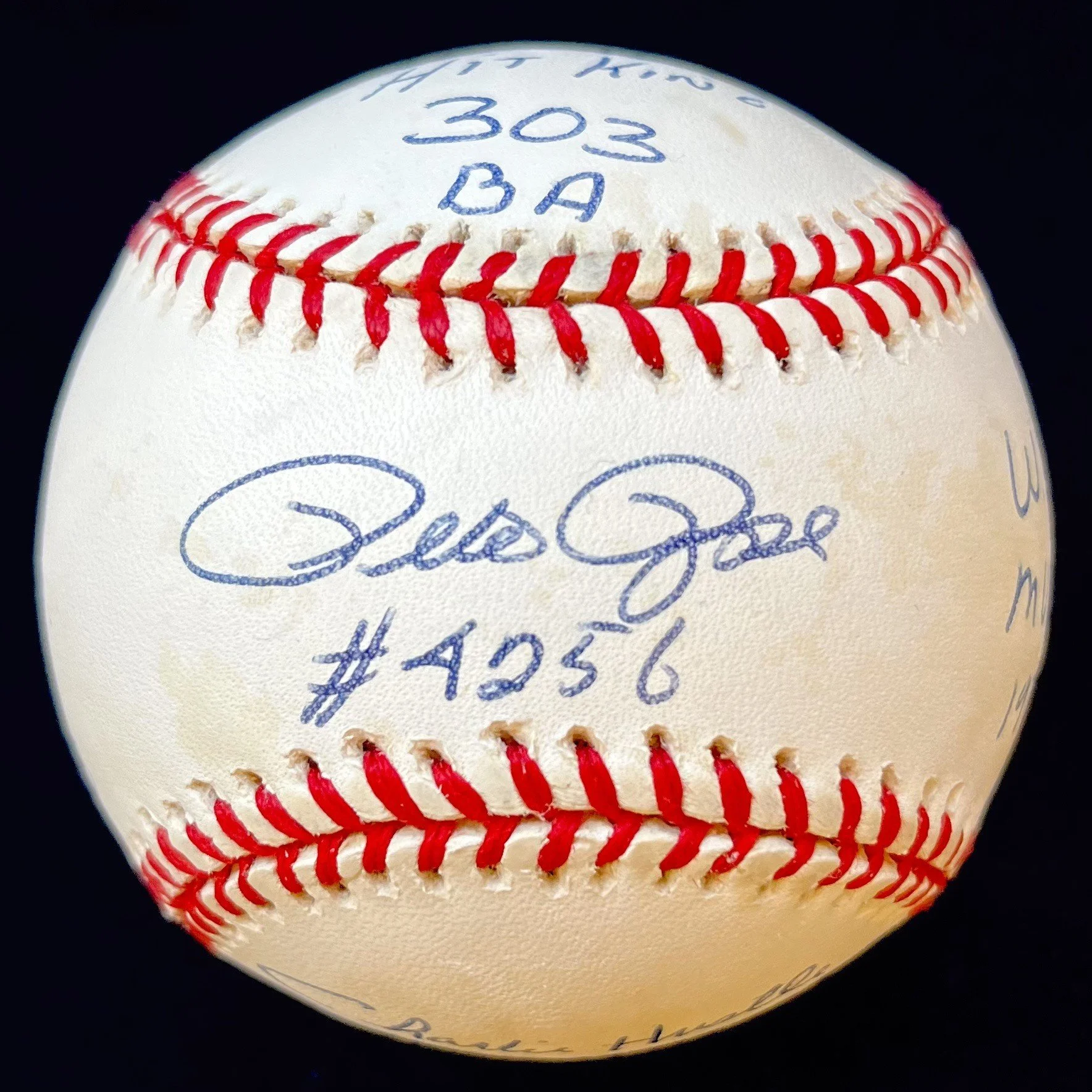 Pete Rose Signed 7 Stat Inscription Official Major League Baseball. JSA