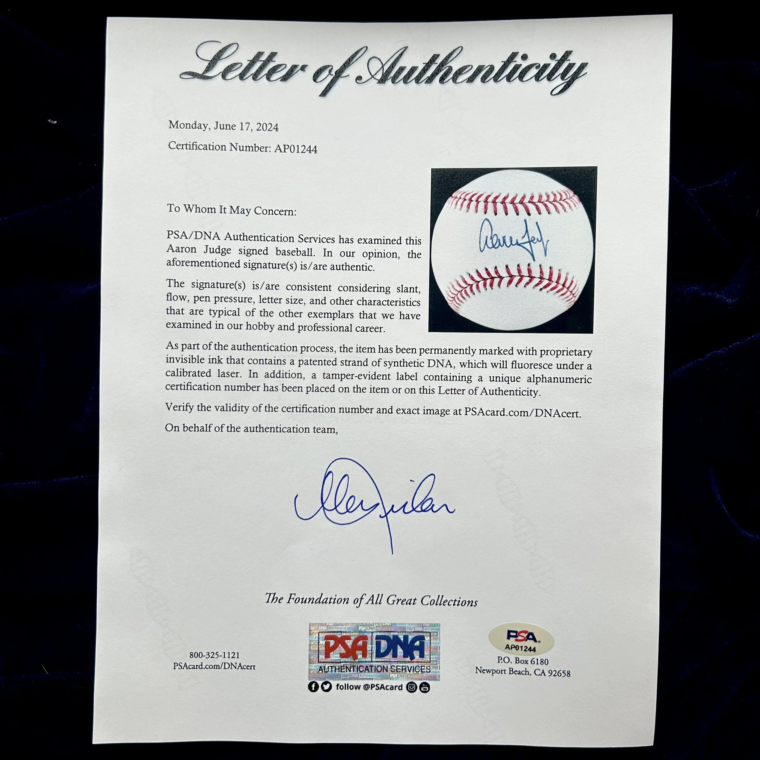 Aaron Judge Signed Official Major League Baseball. PSA