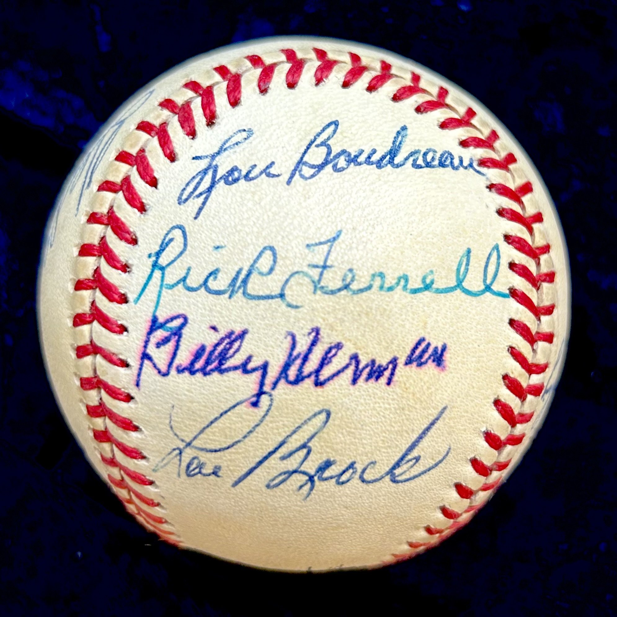 1989-90 Hall of Famers Signed ONL Baseball. Mantle, Snider, Williams, Brock, Appling, McCovey, Mathews, Boudreau, Ferell, Herman. JSA.