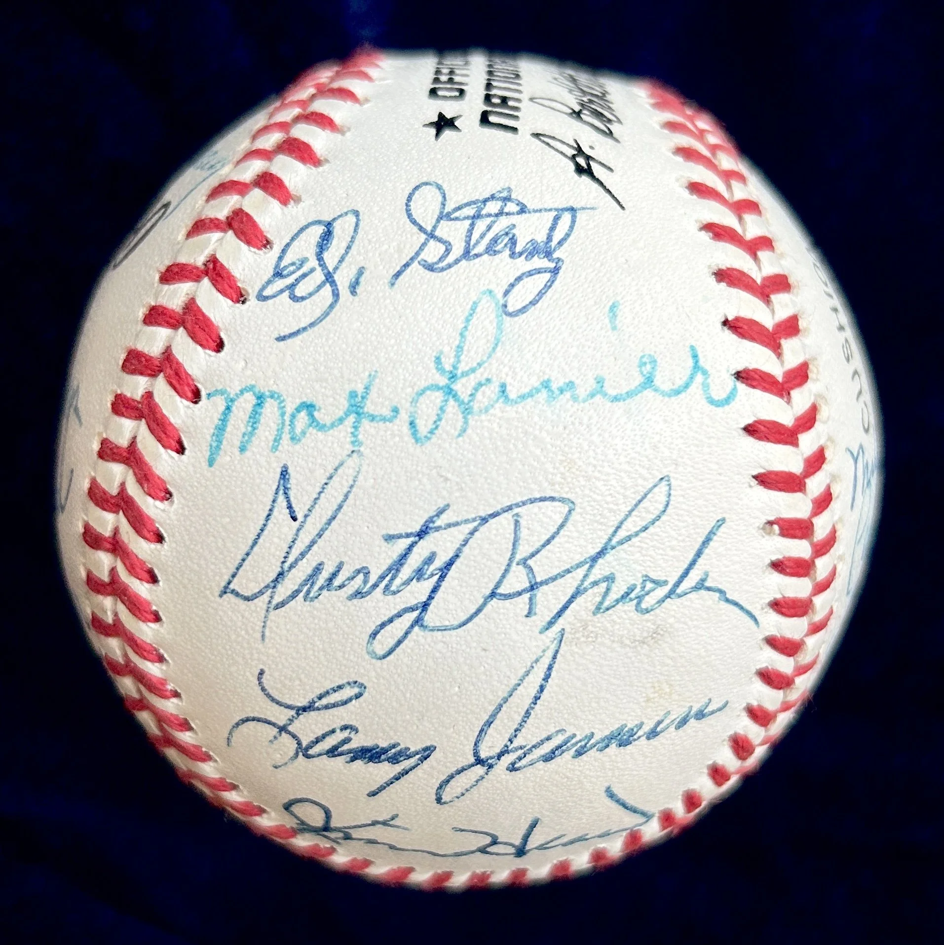 New York Giants Greats Multi-Signed (22) Official National League Baseball. Mays, Irvin, Wilhelm, Durocher, Mize. PSA