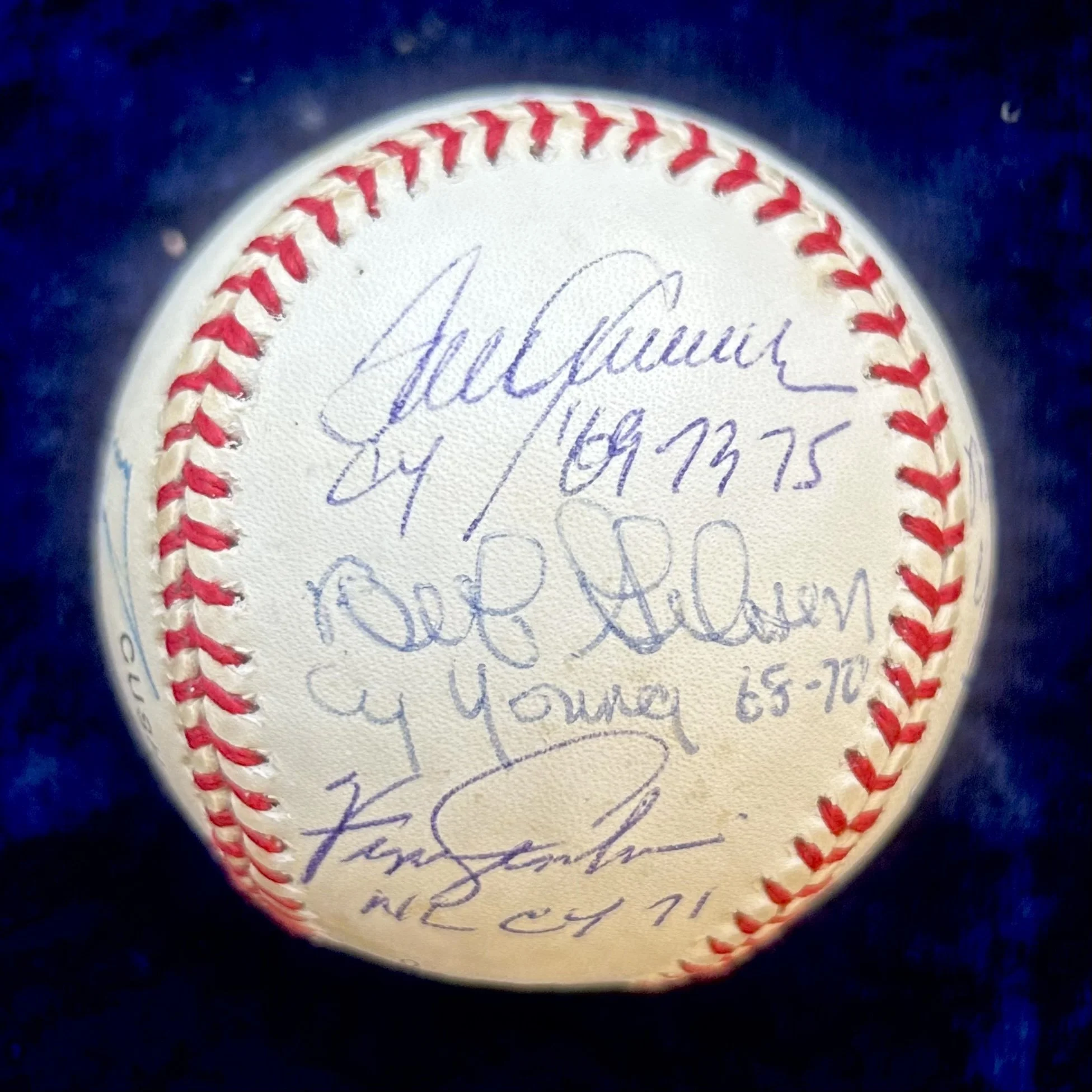 1967-1984 NL Cy Young Award Winners Signed Baseball. Seaver, Gibson, Carlton, Perry. PSA