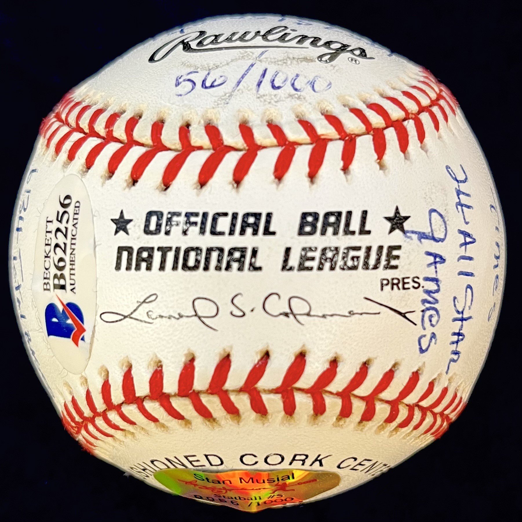 Stan Musial Signed OML Baseball. 20 Stat Inscriptions. ReggieJackson. Ltd 1000. Beckett