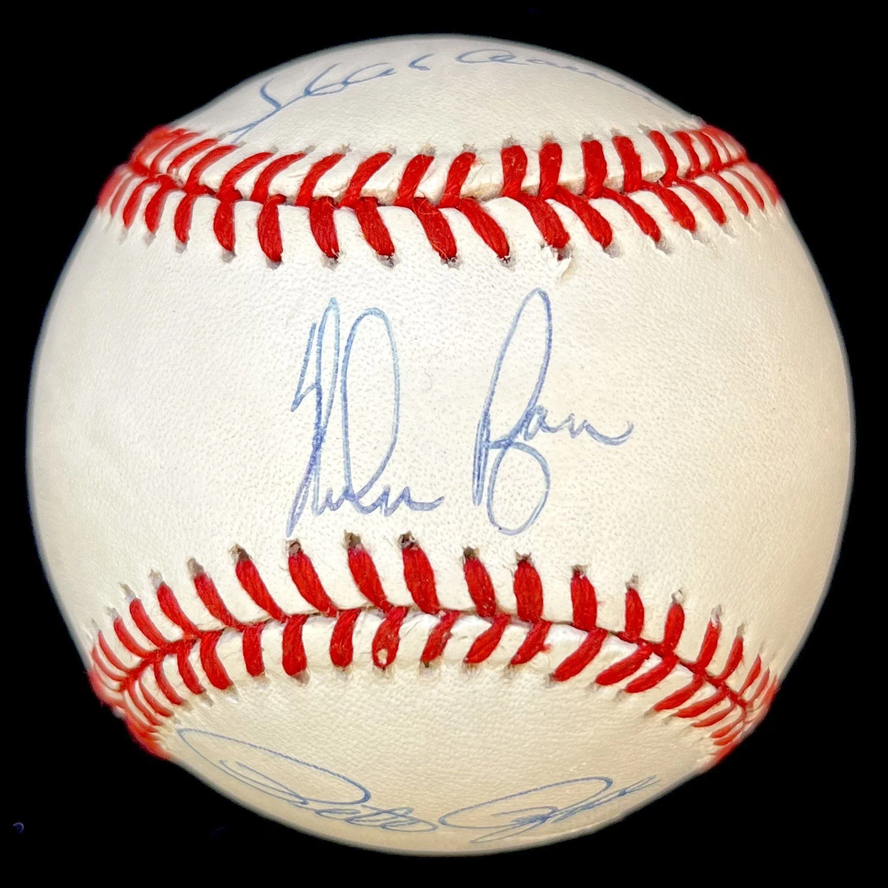 Hank Aaron, Nolan Ryan, Pete Rose Multi-Signed Official American League Baseball.