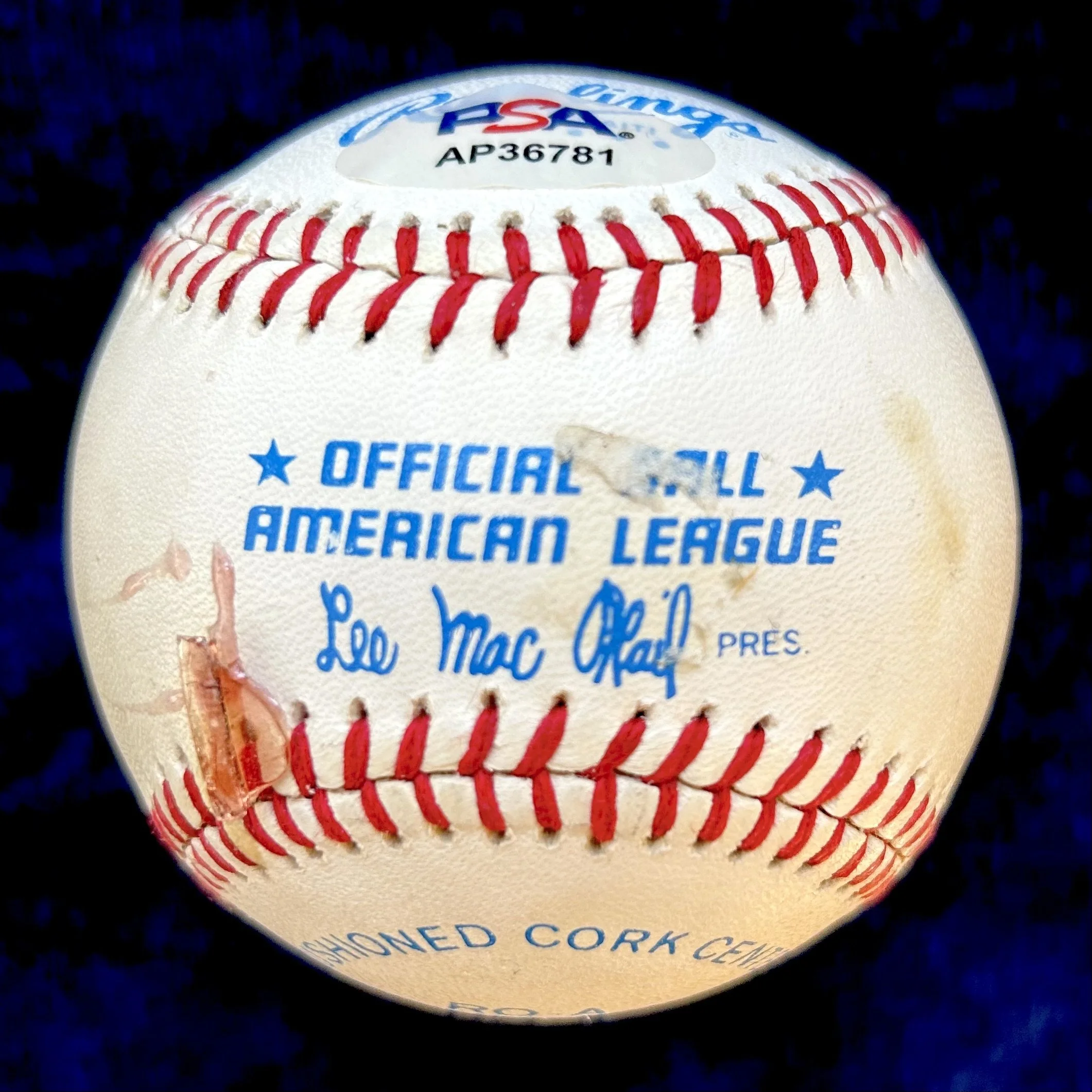 Lawrence Peter "Yogi" Berra Signed Official American League Baseball. PSA