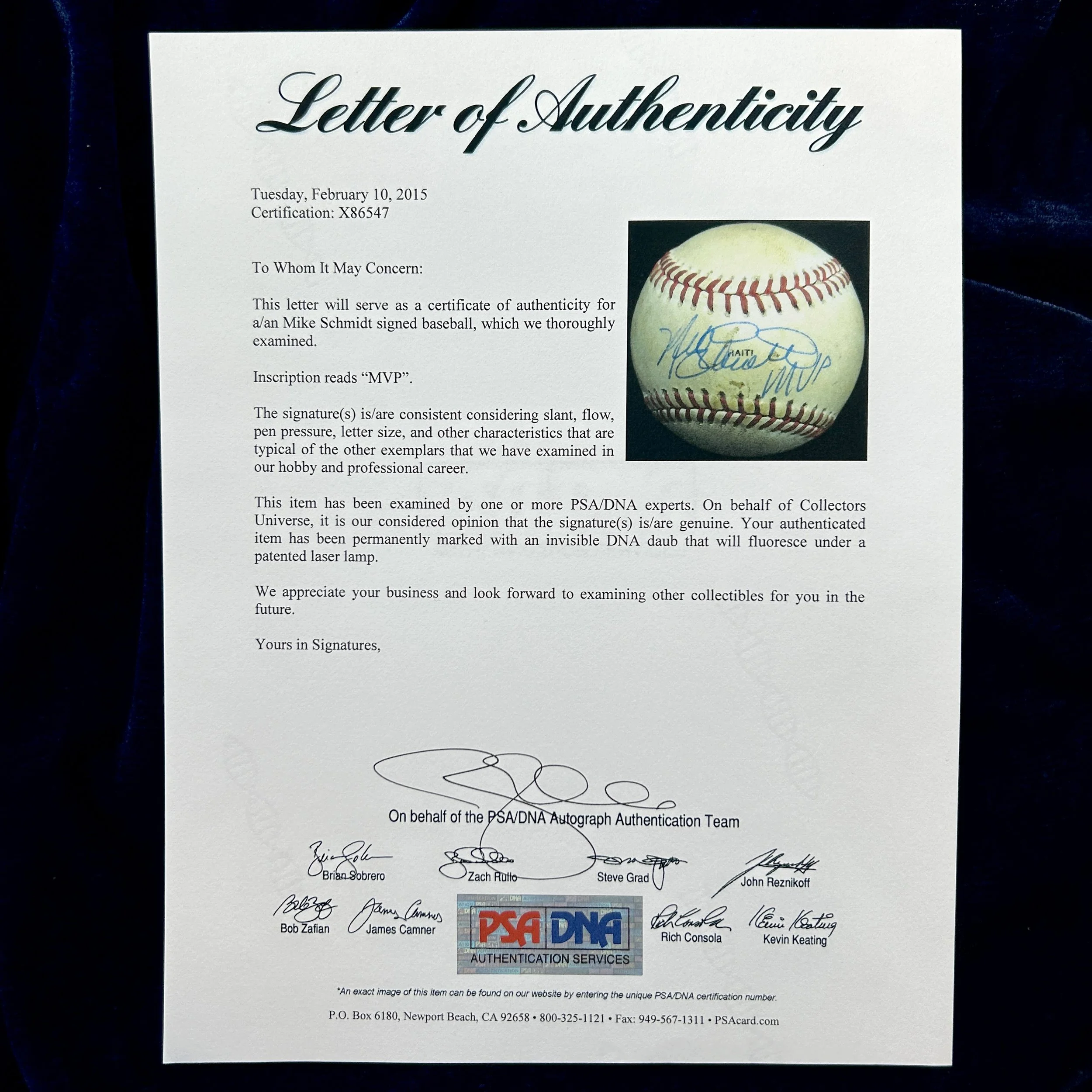 Mike Schmidt "MVP" Game-Used 1980 World Series Signed Official Baseball. PSA, MEARS