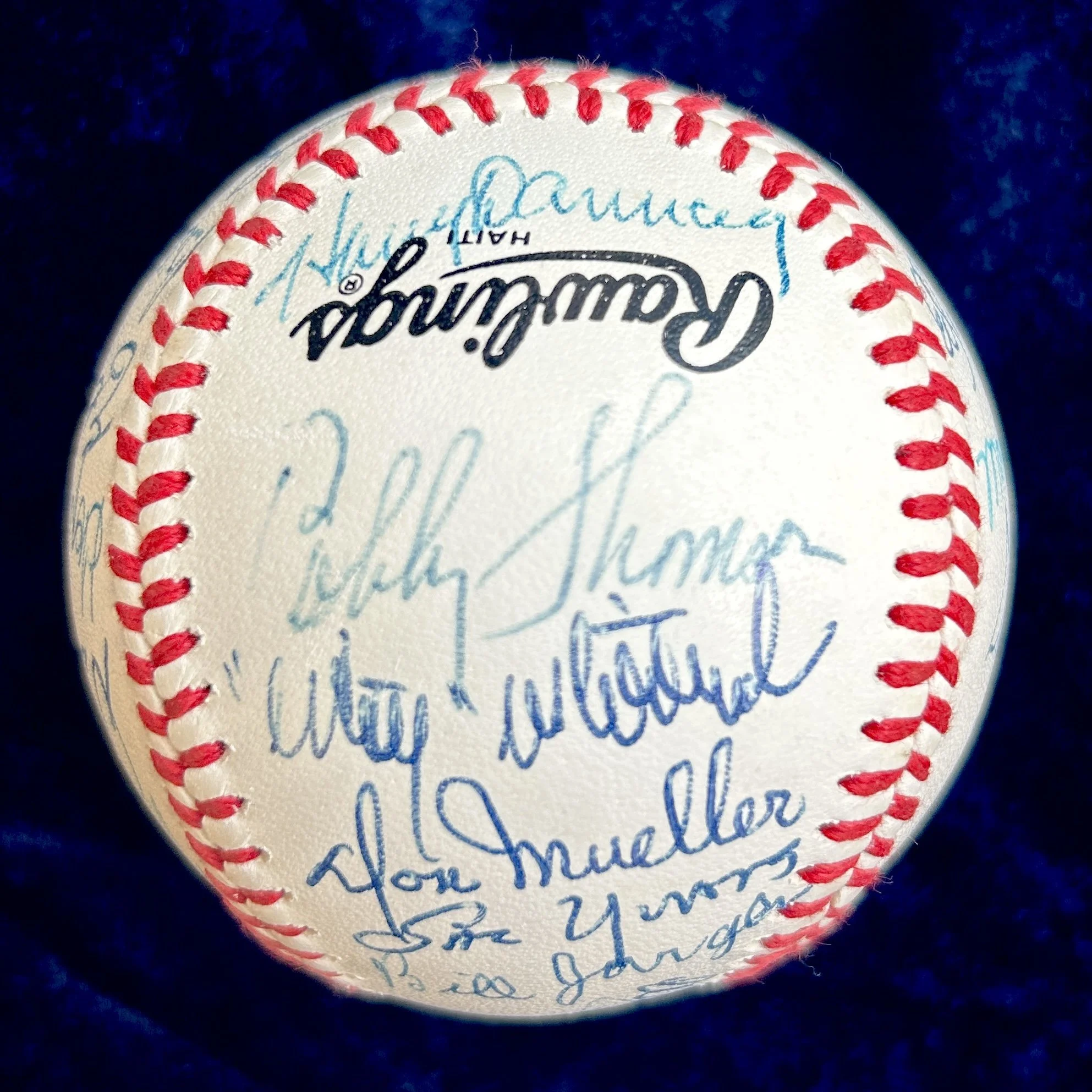 New York Giants Greats Multi-Signed (22) Official National League Baseball. Mays, Irvin, Wilhelm, Durocher, Mize. PSA