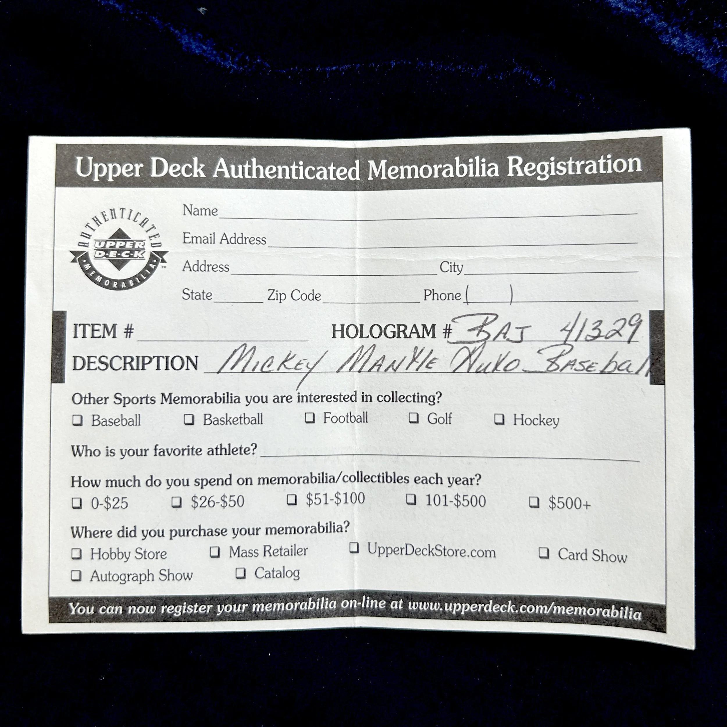 Mickey Mantle Signed Official American League Baseball. UDA