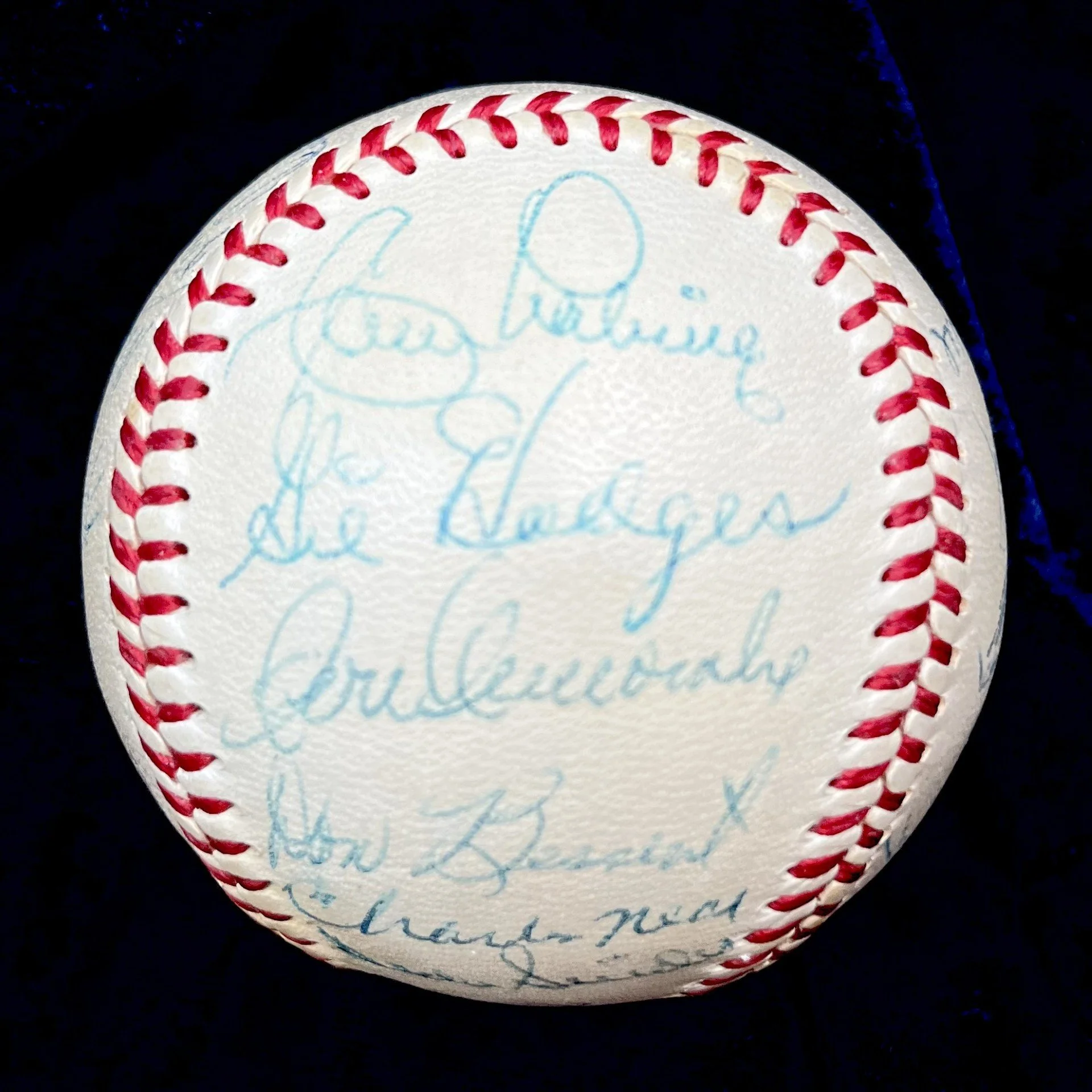 1956 National League Champion Brooklyn Dodgers Signed National League Baseball. Jackie Robinson, Roy Campanella, Gil Hodges, Walter Alston, Don Drysdale, Dick Williams. JSA