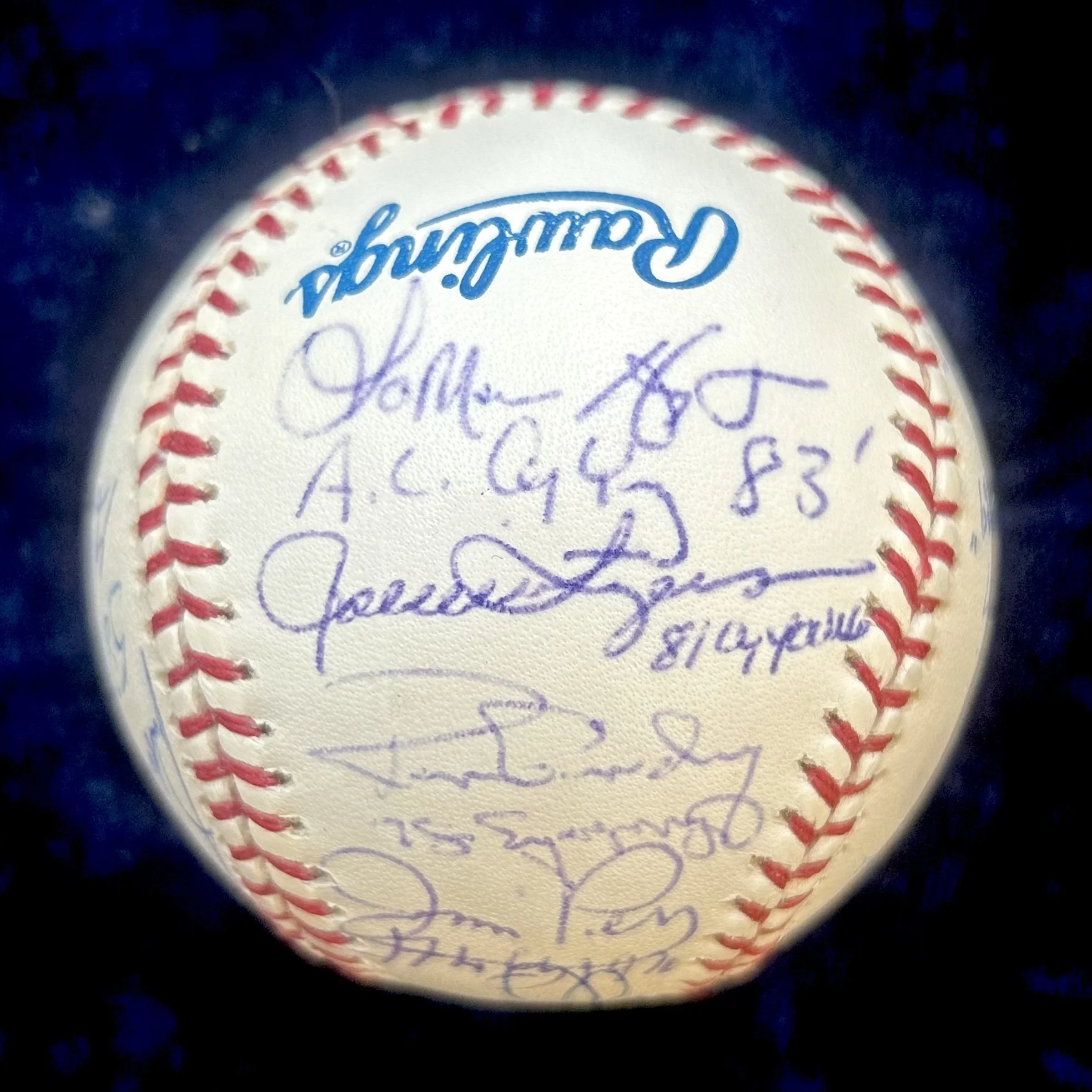 1967 -1984 American League Cy Young Award Winners Signed Baseball. Palmer, Fingers, Perry. PSA