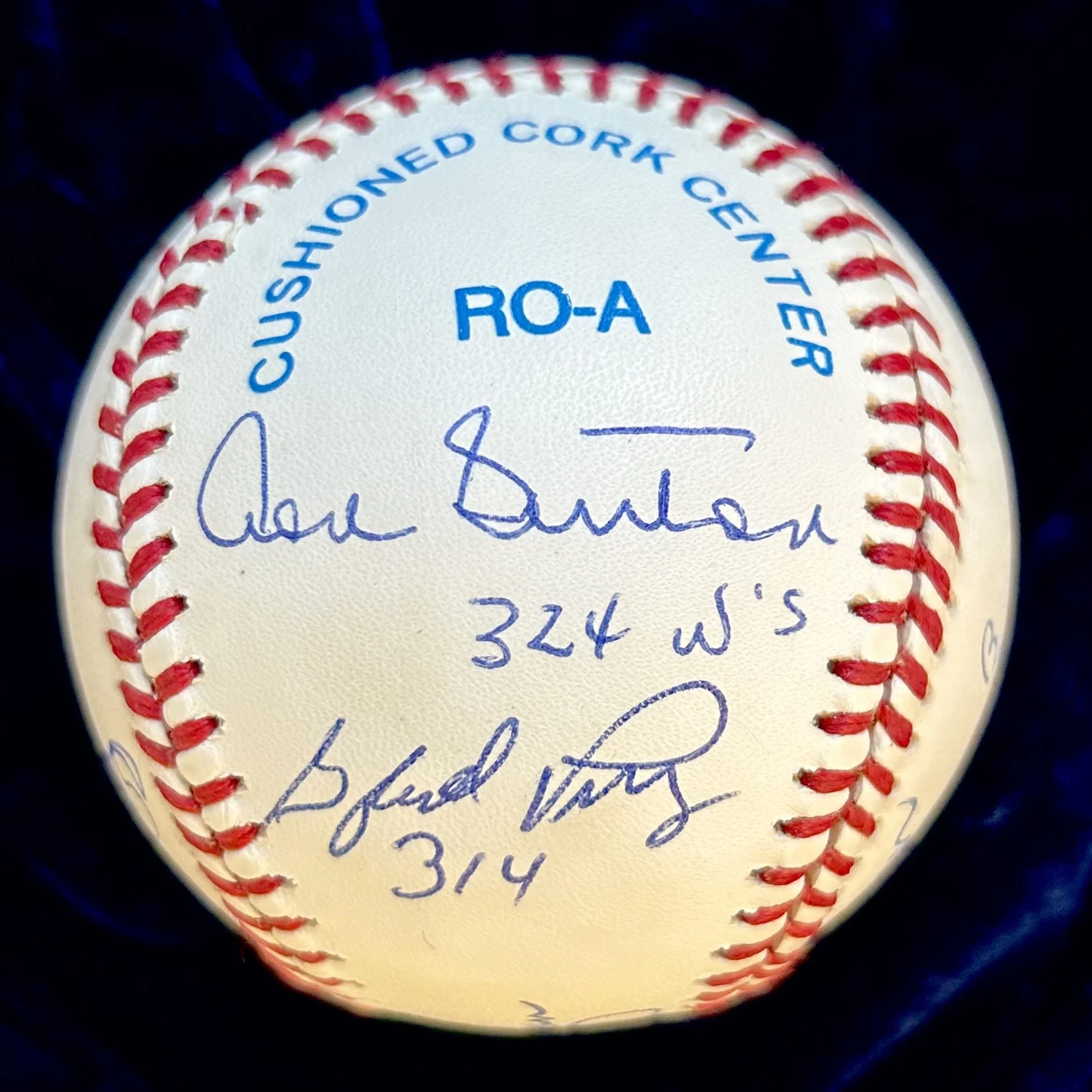 300 Win Club Signed (7) Official American League Baseball. Signed by Ryan, Perry, Sutton, Carlton, Wynn, Niekro, and Spahn. JSA