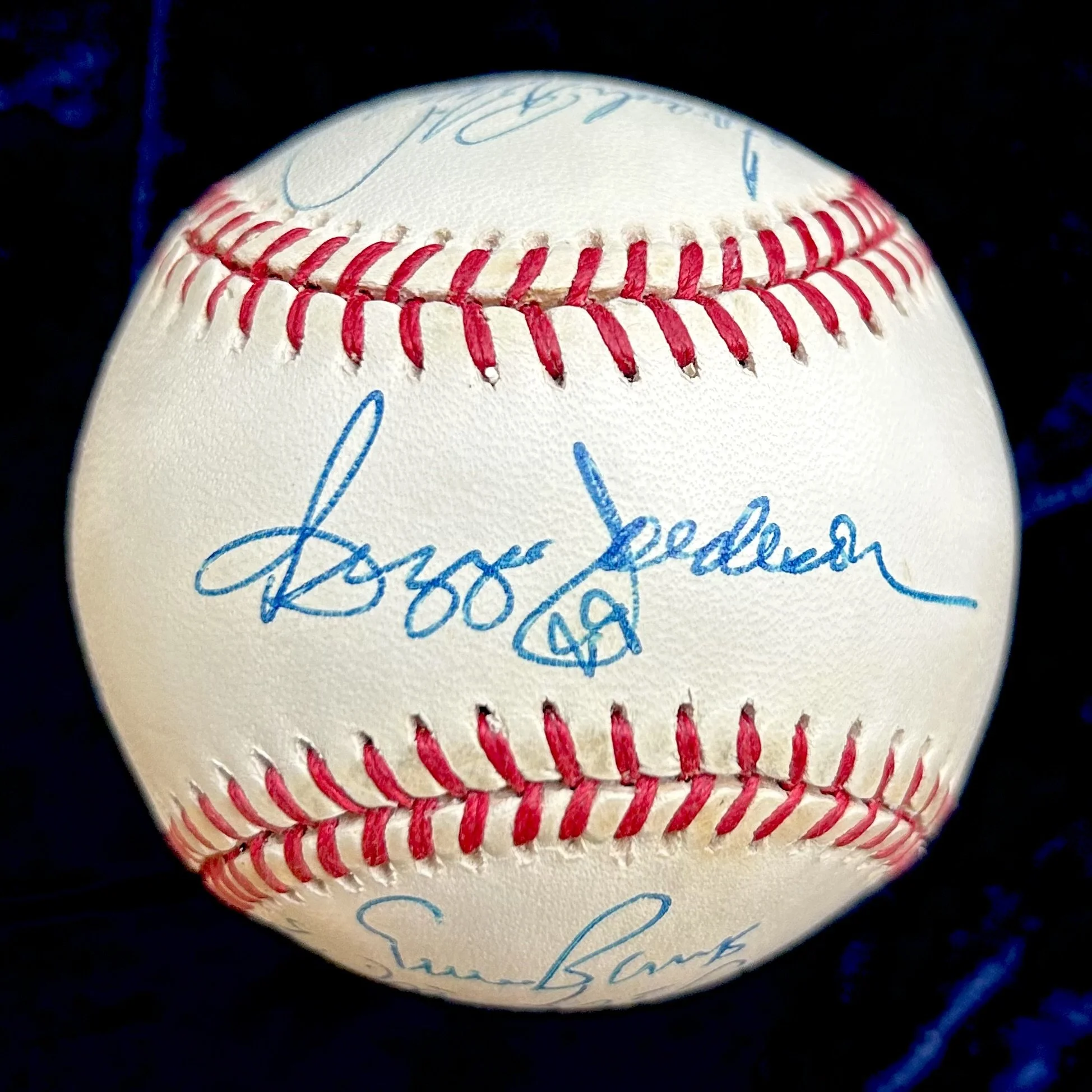 500 Home Run Club Official Multi-Signed (7) Official American League Baseball. Frank Robinson, Ernie Banks, Willie McCovey, Reggie Jackson, Eddie Mathews, Harmon Killebrew, Mike Schmidt. PSA
