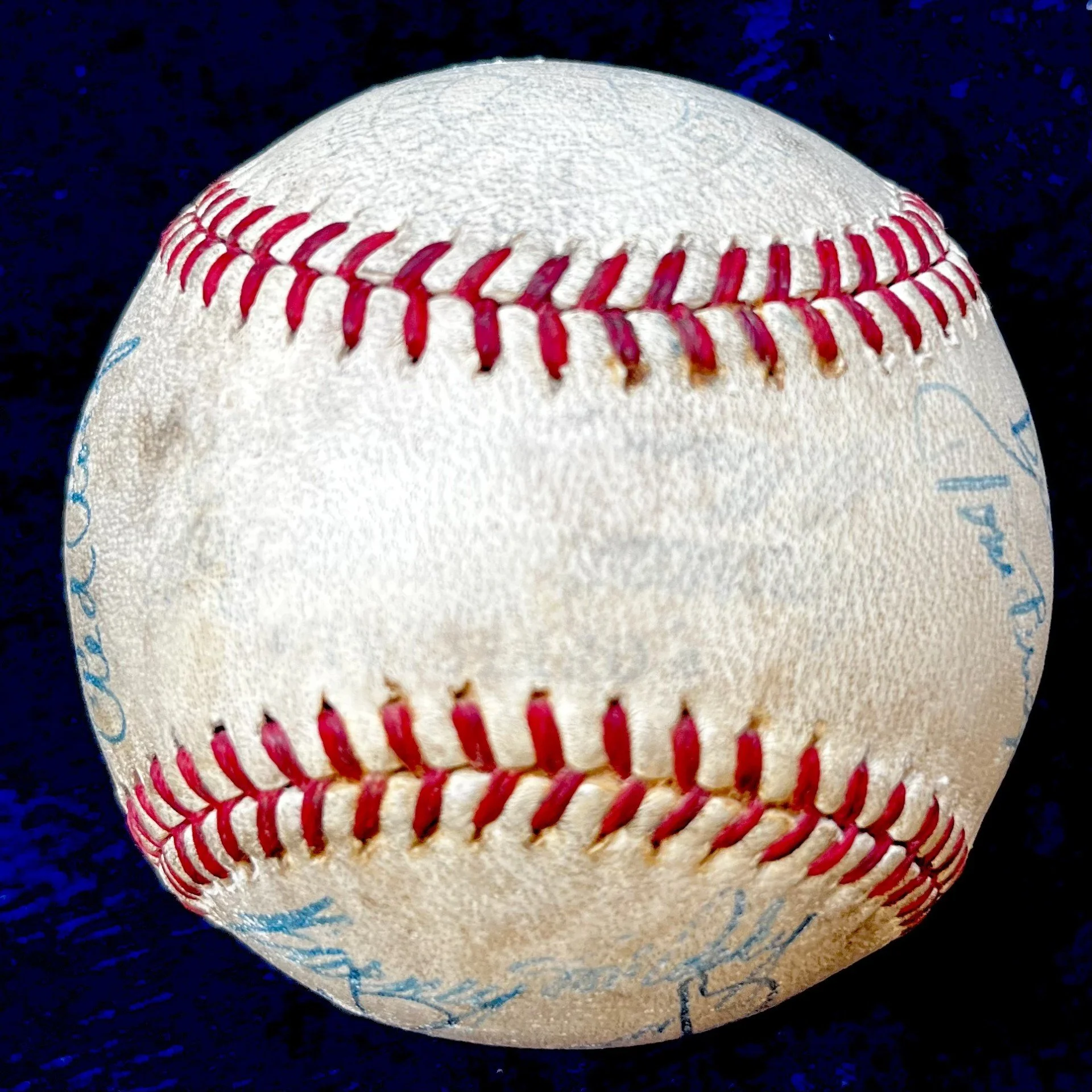 Hall of Famers and Stars Multi Signed American League Ball. Jimmie Foxx, Lefty Grove, Charlie Gehringer, Ted Williams, Bucky Harris, Joe Cronin, Red Ruffing, Joe Dimaggio, Hank Greenberg. JSA