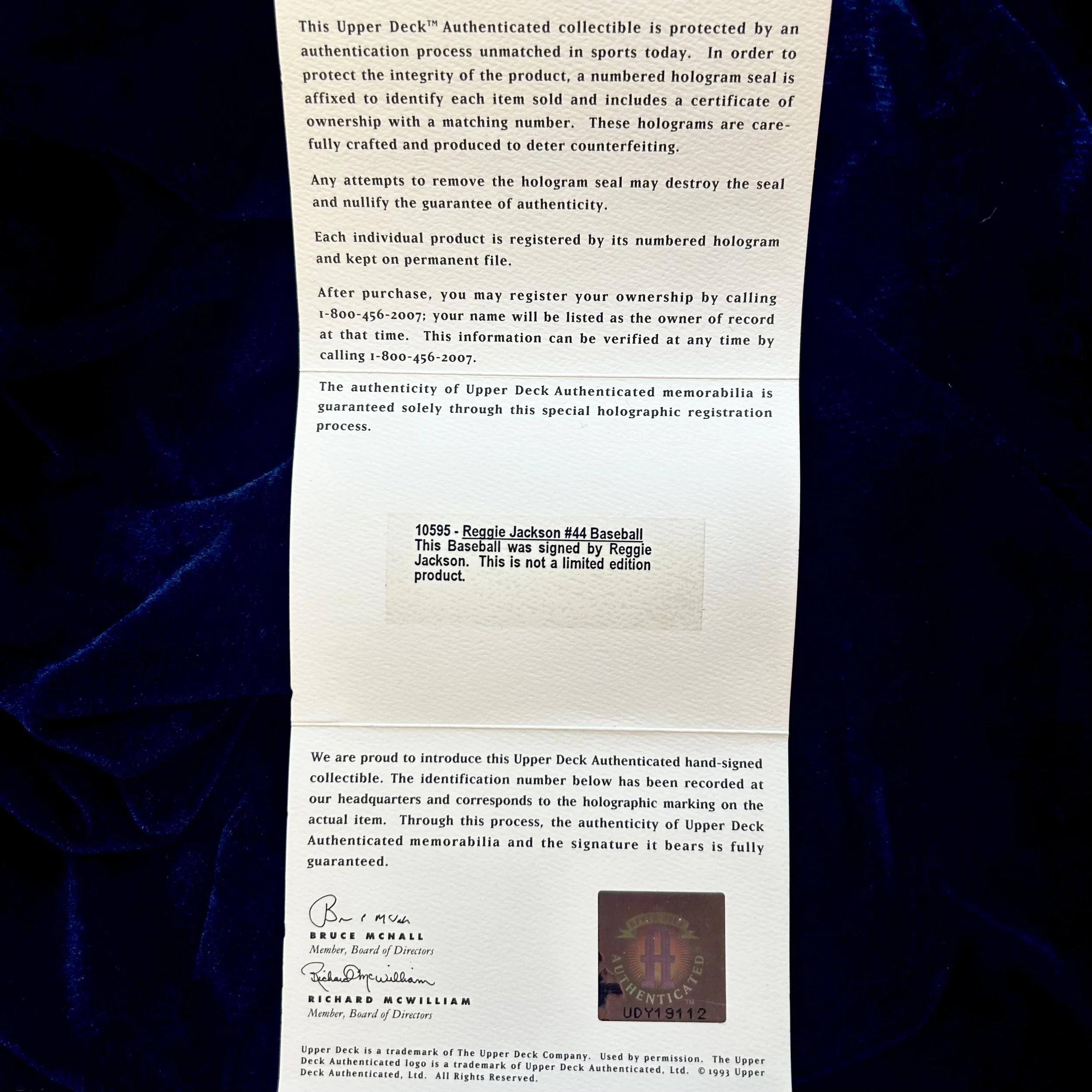 DRAFT Reggie Jackson Signed Official American League Baseball. Upper Deck Authenticated