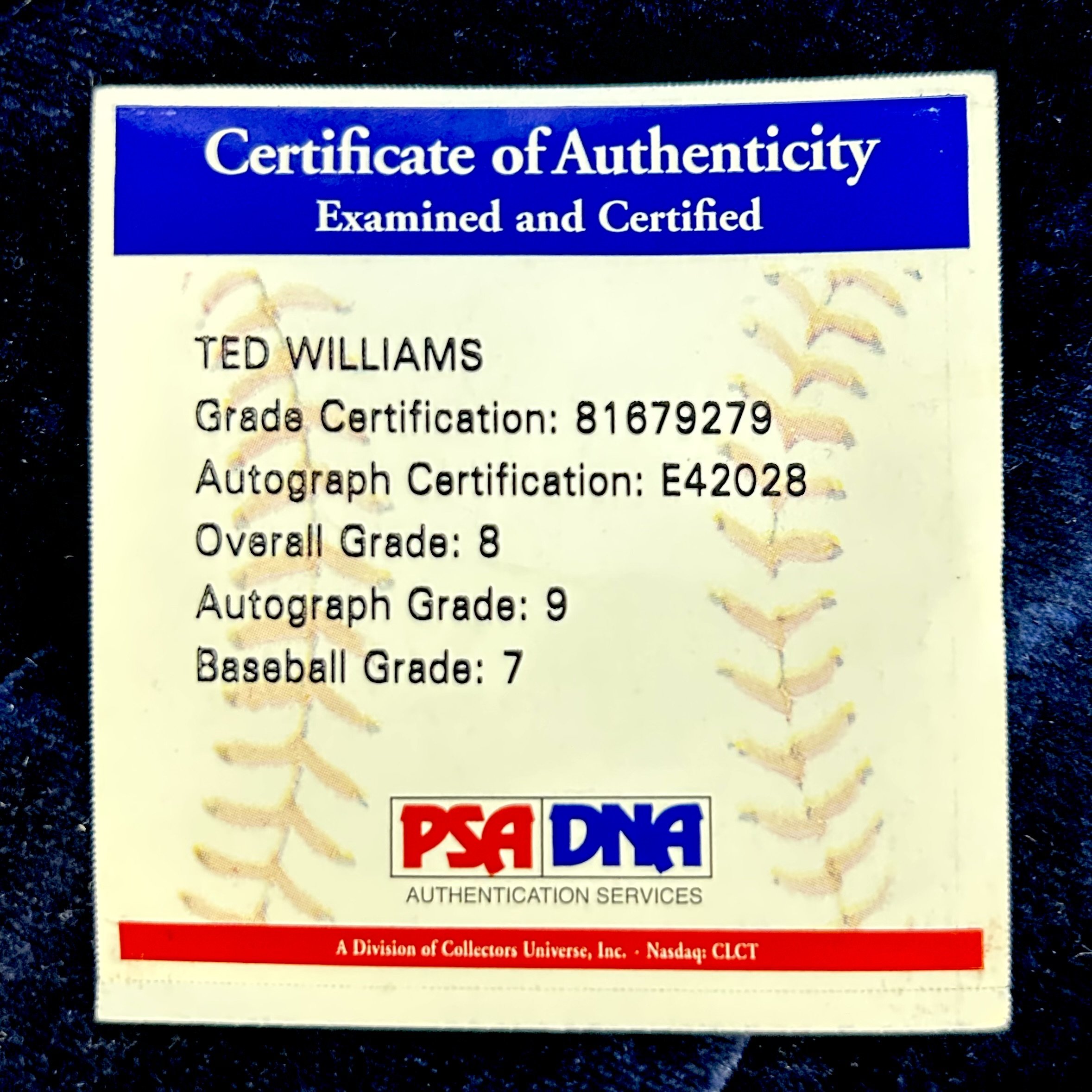 ed Williams Signed Official American League Baseball. PSA