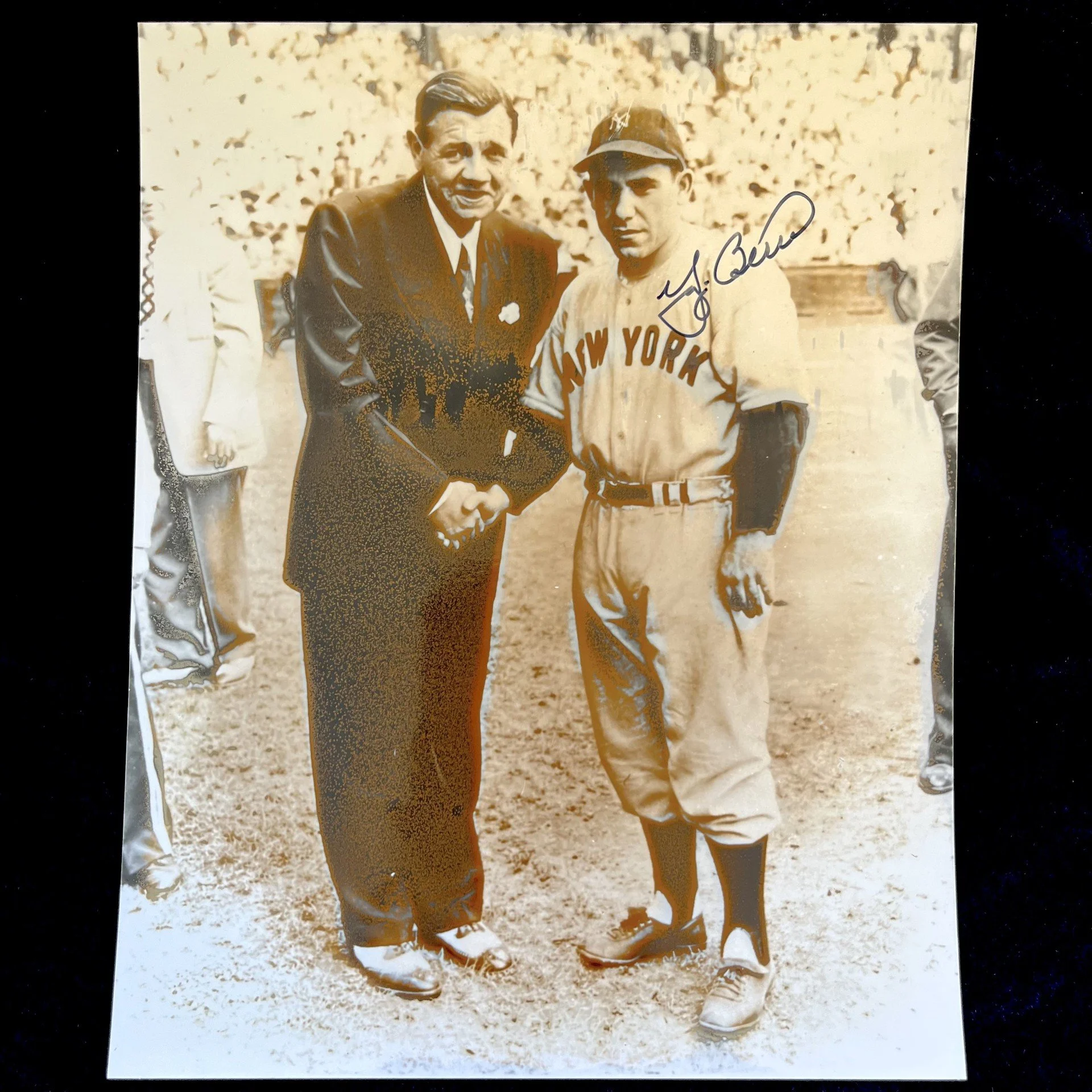 Yogi Berra & Babe Ruth Signed by Berra Photograph With Silver-Tone Accents. PSA sticker