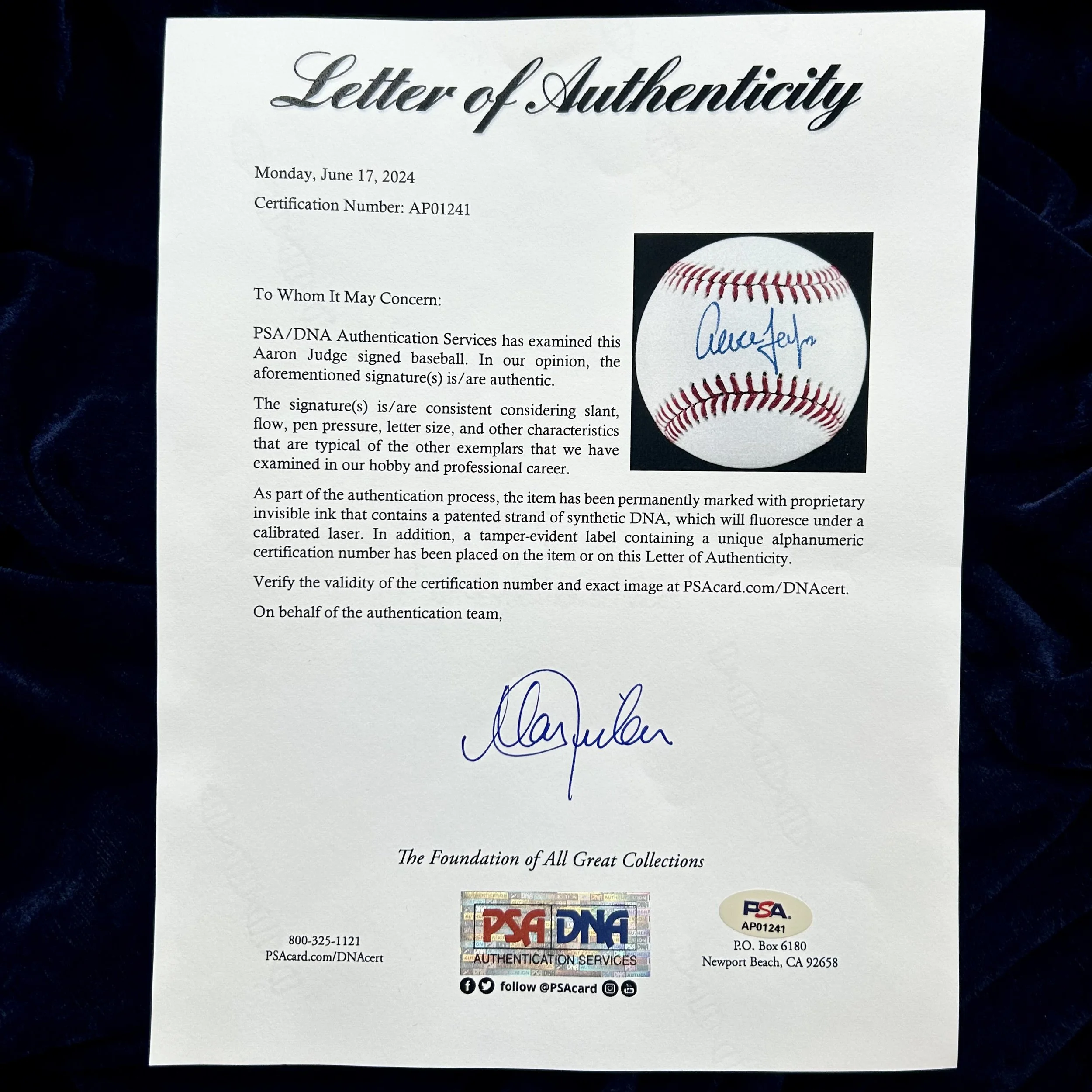 Aaron Judge Signed Official Major League Baseball. PSA