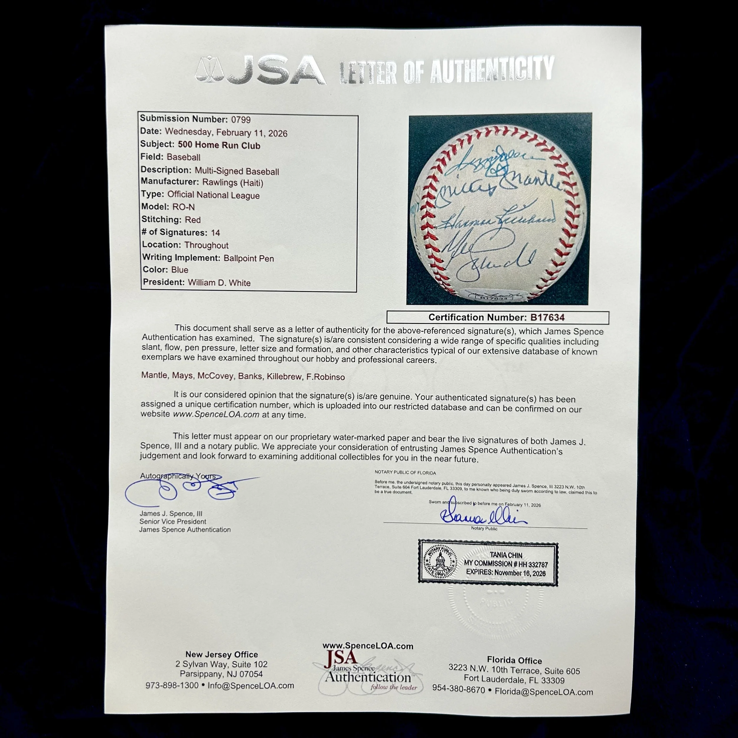 500 Home Run Club Multi-Signed (12) Official National League Baseball. Mickey Mantle, Willie Mays, Willie McCovey, Ernie Banks, Harmon Killebrew, Frank Robinson, Ted Williams, Reggie Jackson.JSA
