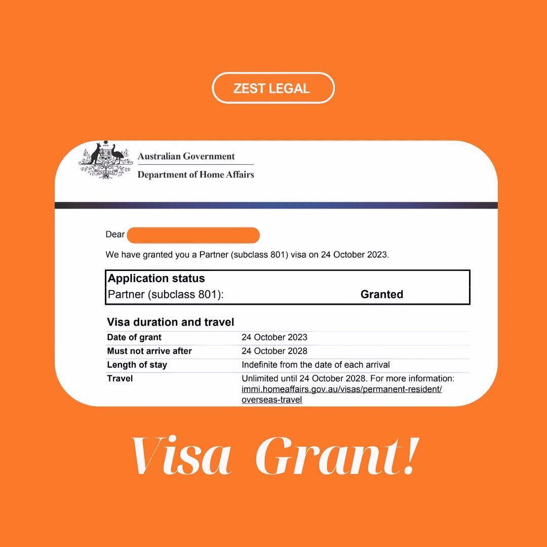 Partner visa grant for our client! 🧡 Although 90% of 801 partner visas are processed in 20 months, our team prepared a strong visa application and were able to expedite processing so that our client&rsquo;s visa was approved in only 5 months!! If yo