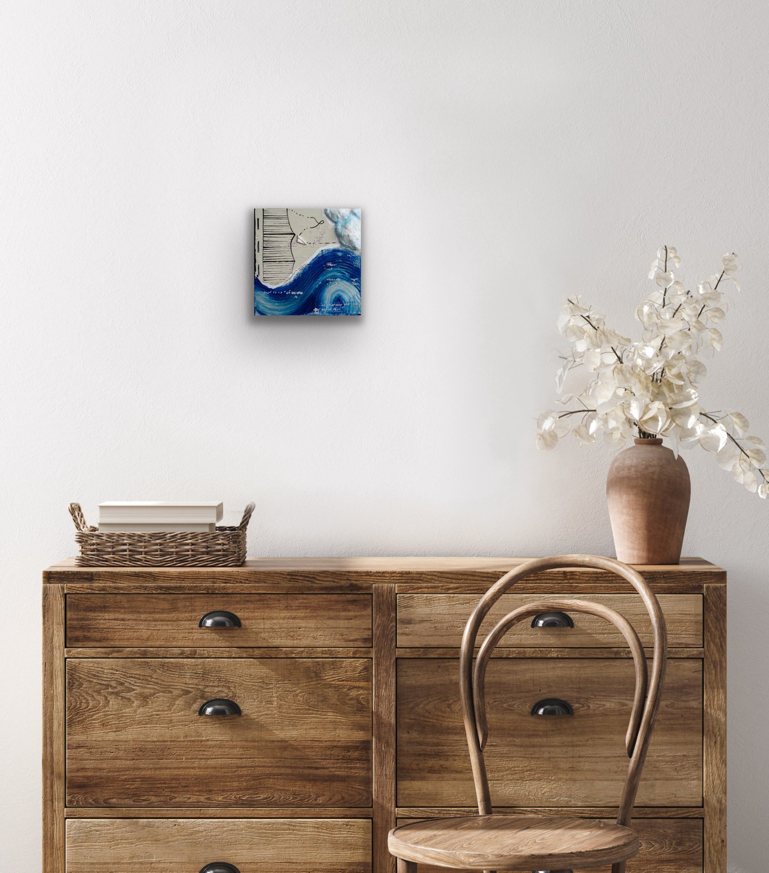 Blue cloud painting in a office space
