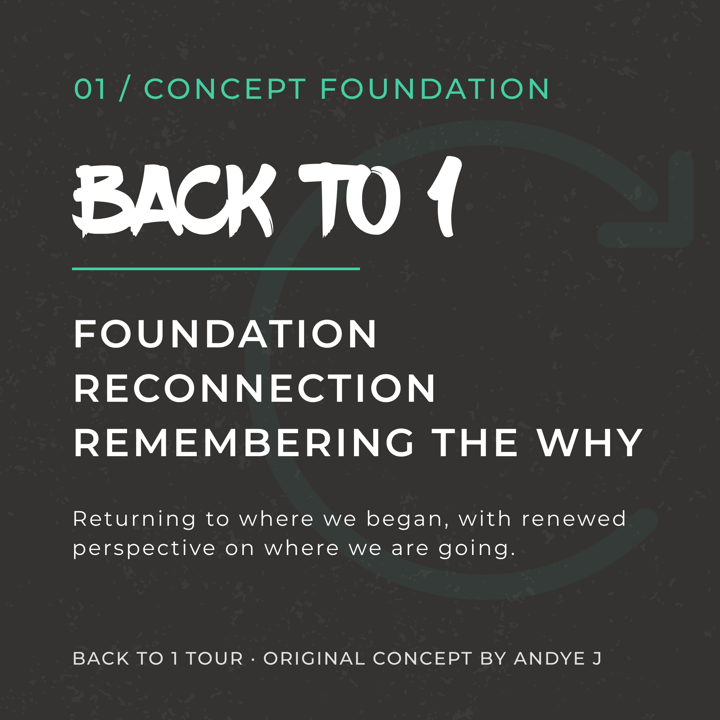 Back to 1 Tour concept foundation card highlighting foundation, reconnection, and remembering the why.