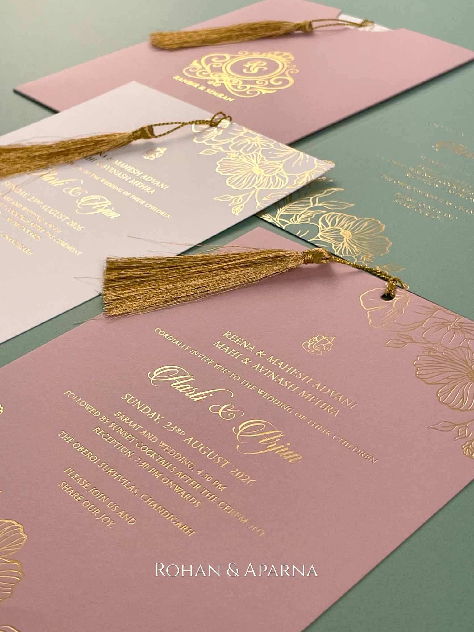 Sage Green &amp; Dusty Pink Florals With Gold Foil &amp; Tassel