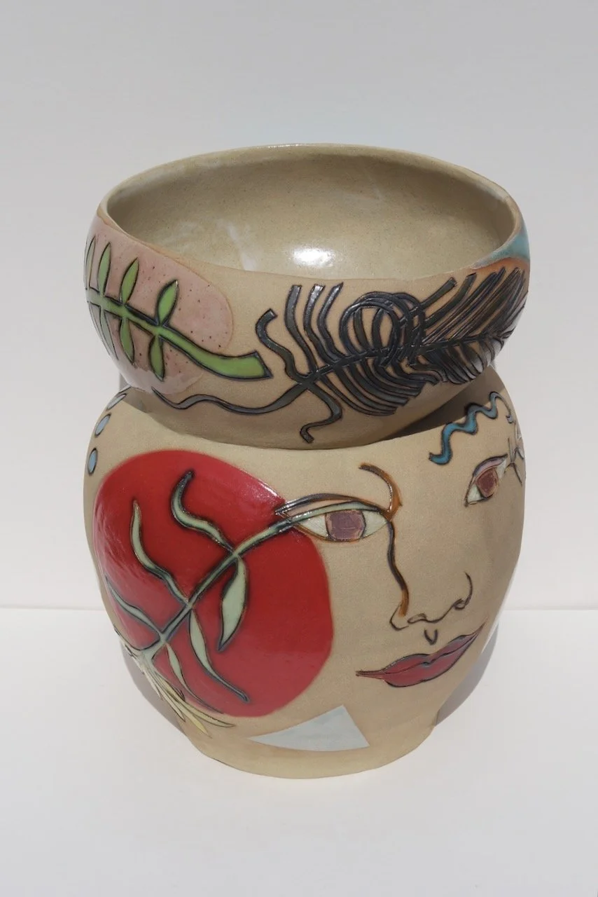Jane Staniland Faces, Plants and shapes planter.jpeg