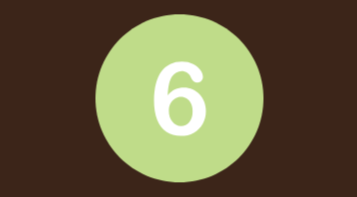 Groene cirkel met de witte tekst '6' op een bruin achtergrond.