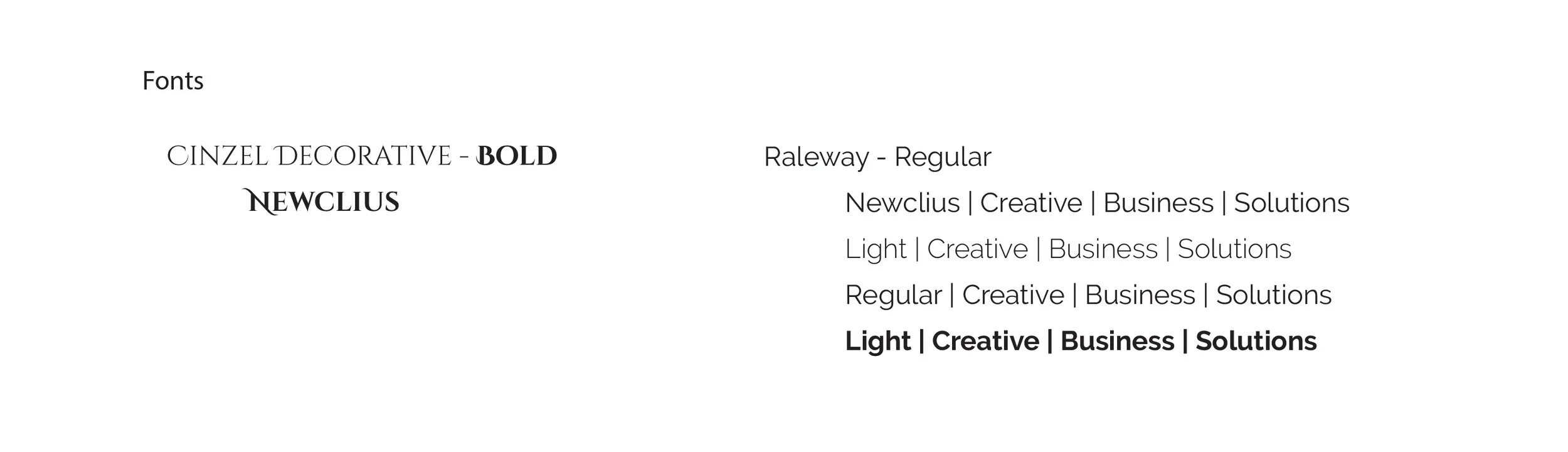 white box showing the fonts used for this branding: Cinzel Decorative and Raleway.