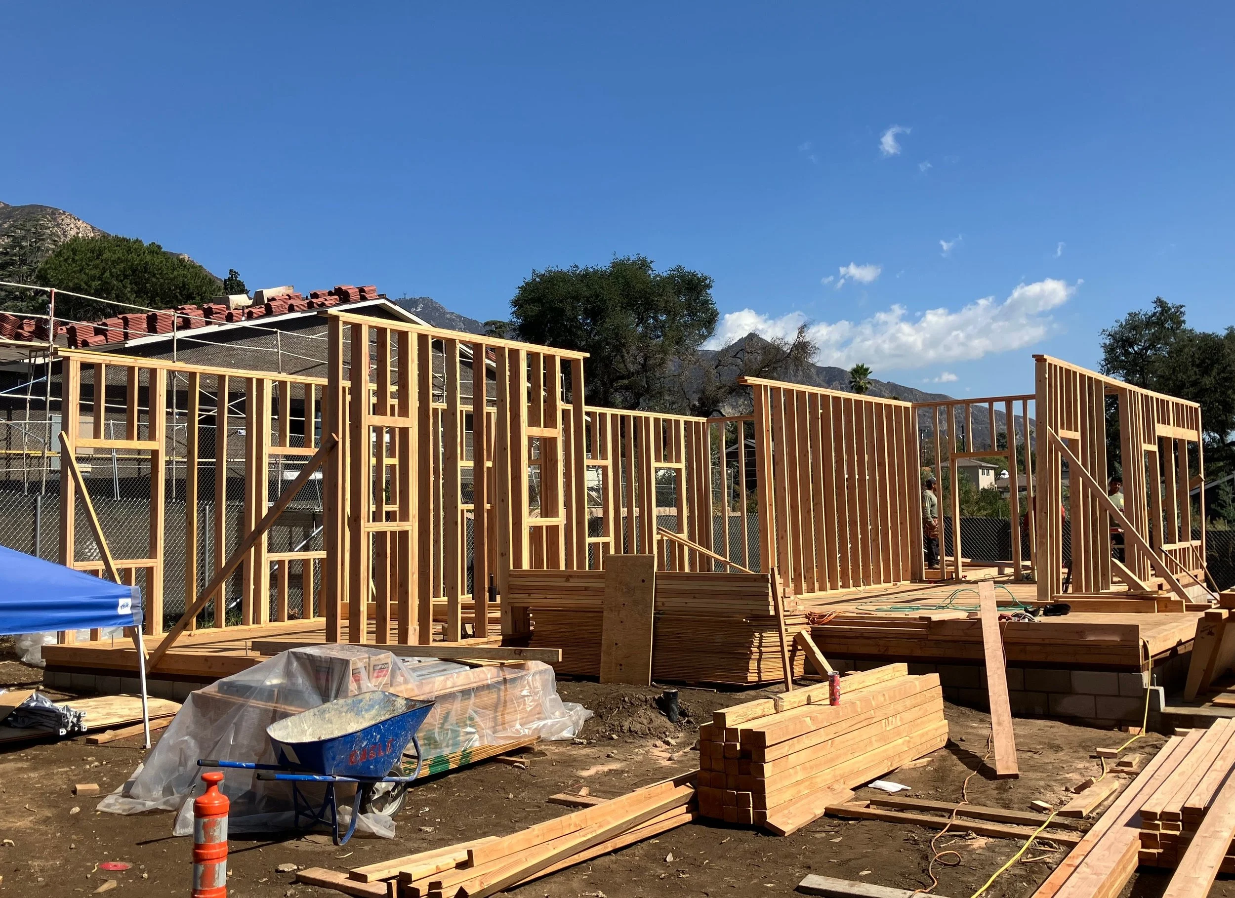 Altadena post-fire rebuild, framing started
