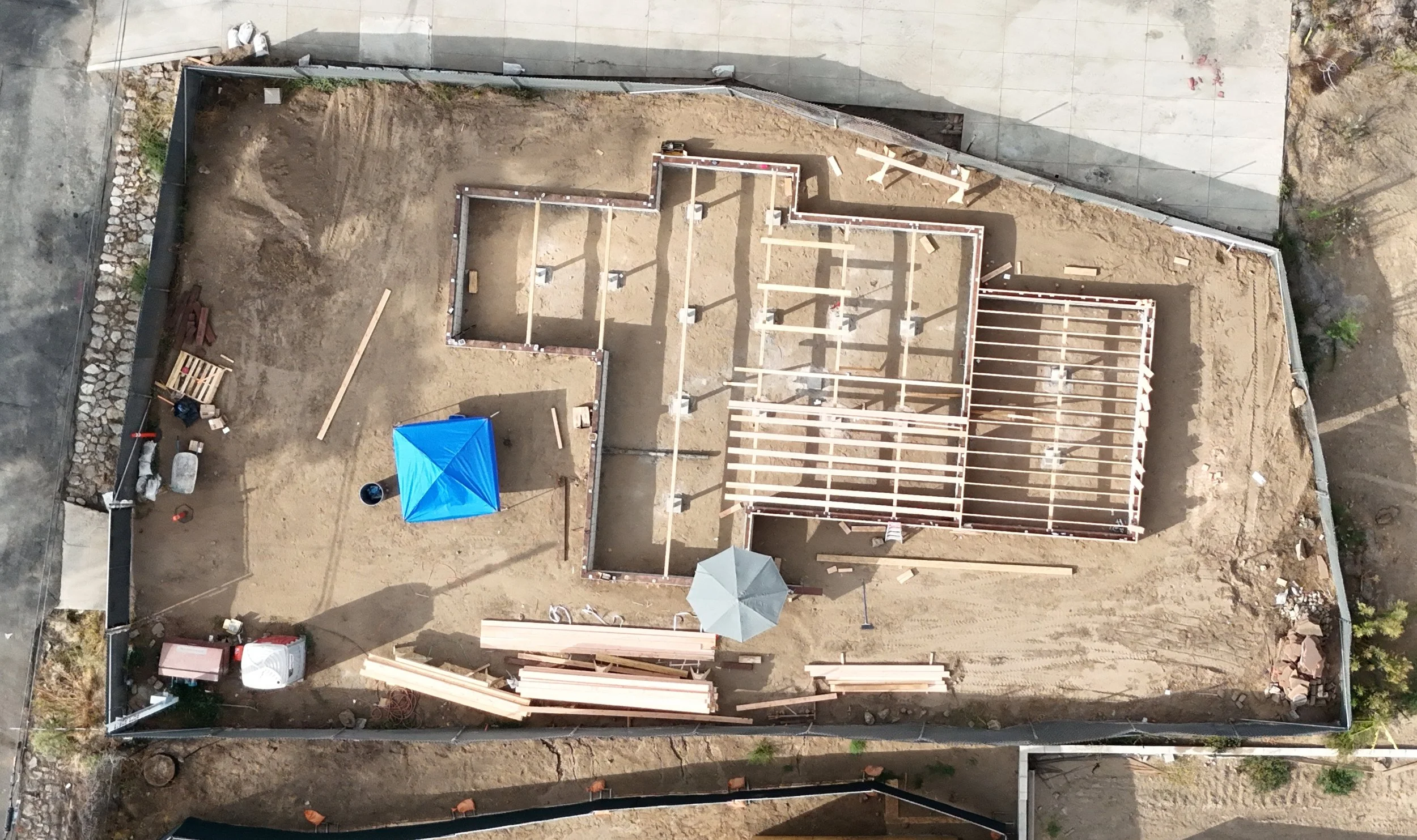 drone shot of altadena fire rebuild