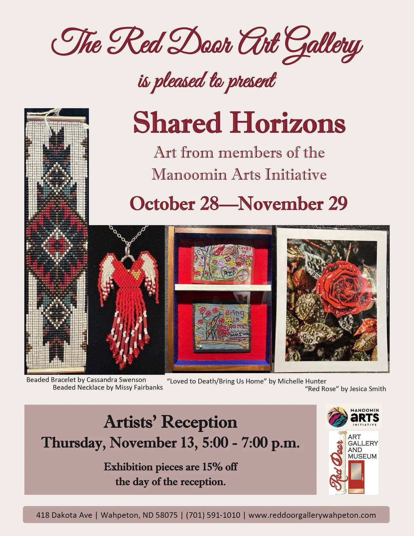 We&rsquo;re so excited to bring our community showcase with the Shared Horizons in Wahpeton, North Dakota!  The Red Door Art Gallery has been such a great partner to showcase our artists with care and grace. 

If you&rsquo;re able to join us on Thurs