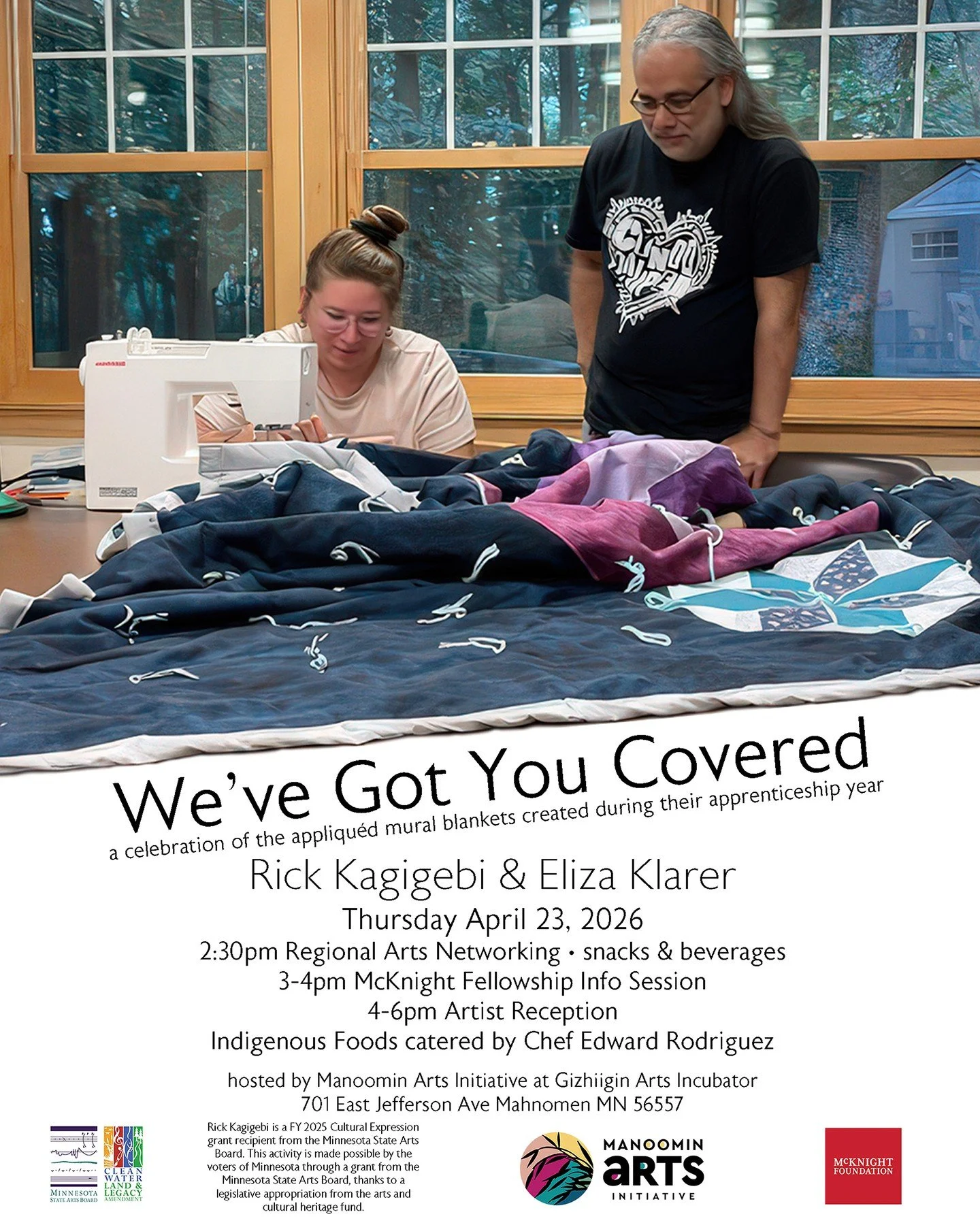 Big things this week!

Today is the opening for We&rsquo;ve Got You Covered, featuring appliqu&eacute;d blankets created in Eliza Klarer&rsquo;s apprenticeship year with Rick Kagigebi.  Activities begin at 2:30pm with the Artist Reception starting at