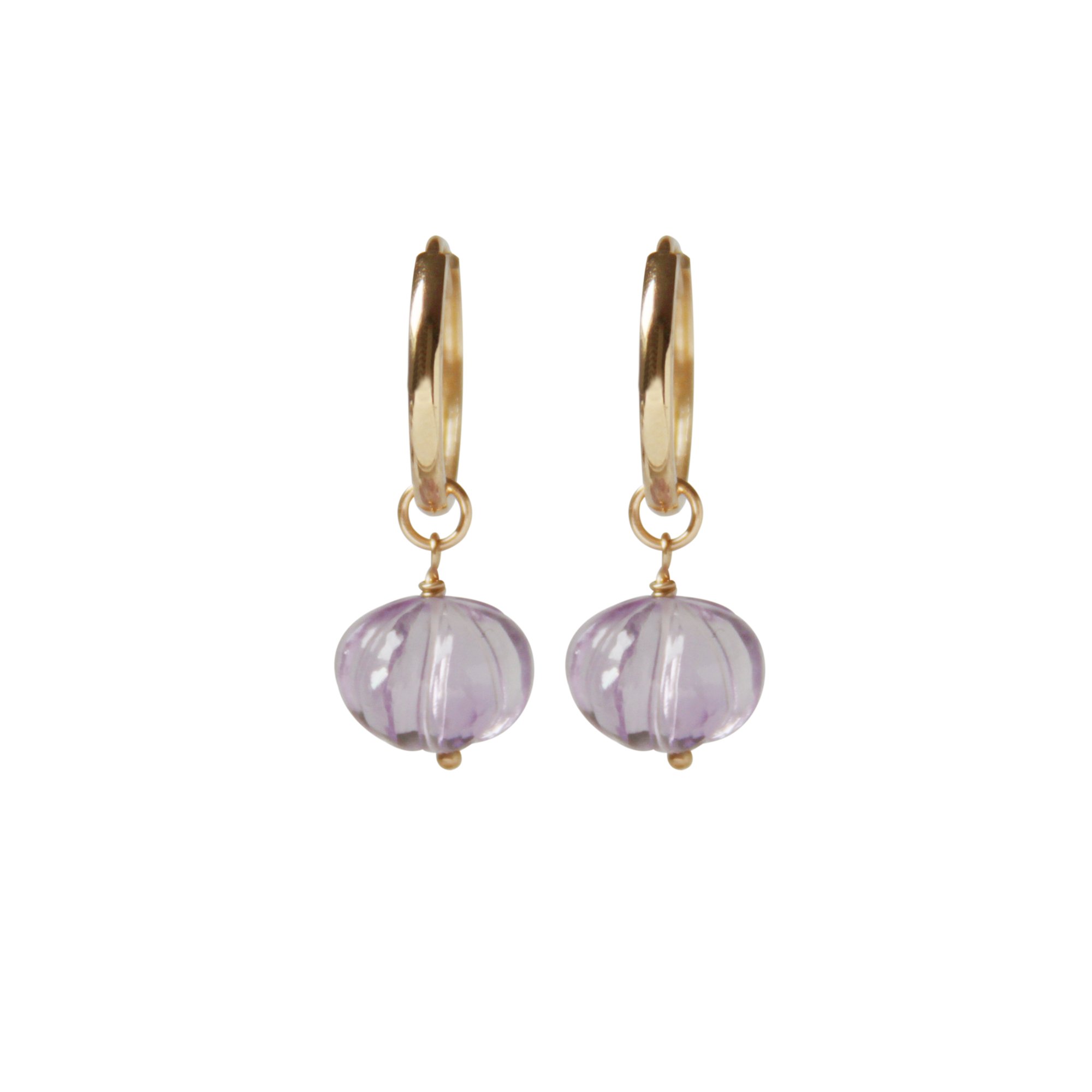 Gold Hoops with Amethyst Flower Charm
