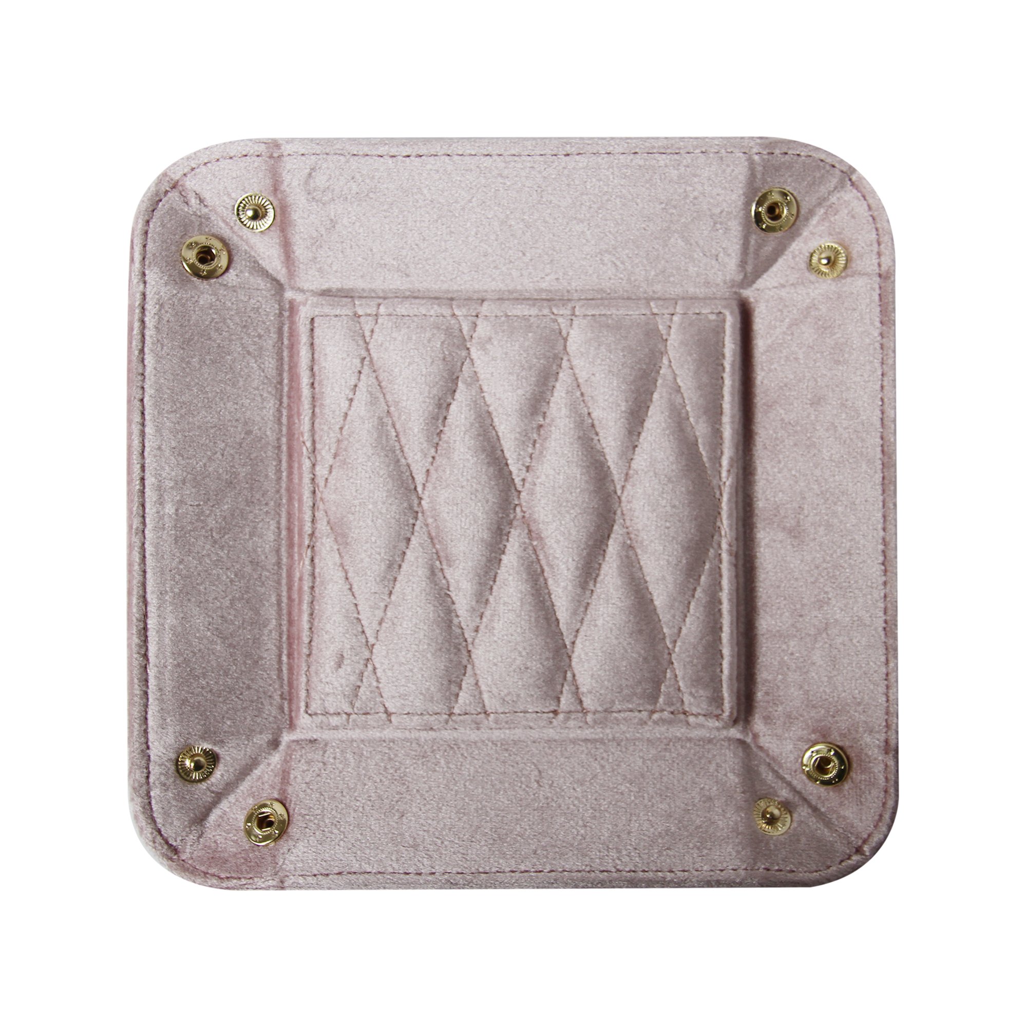 Flat pink quilted velvet catchall jewellery tray