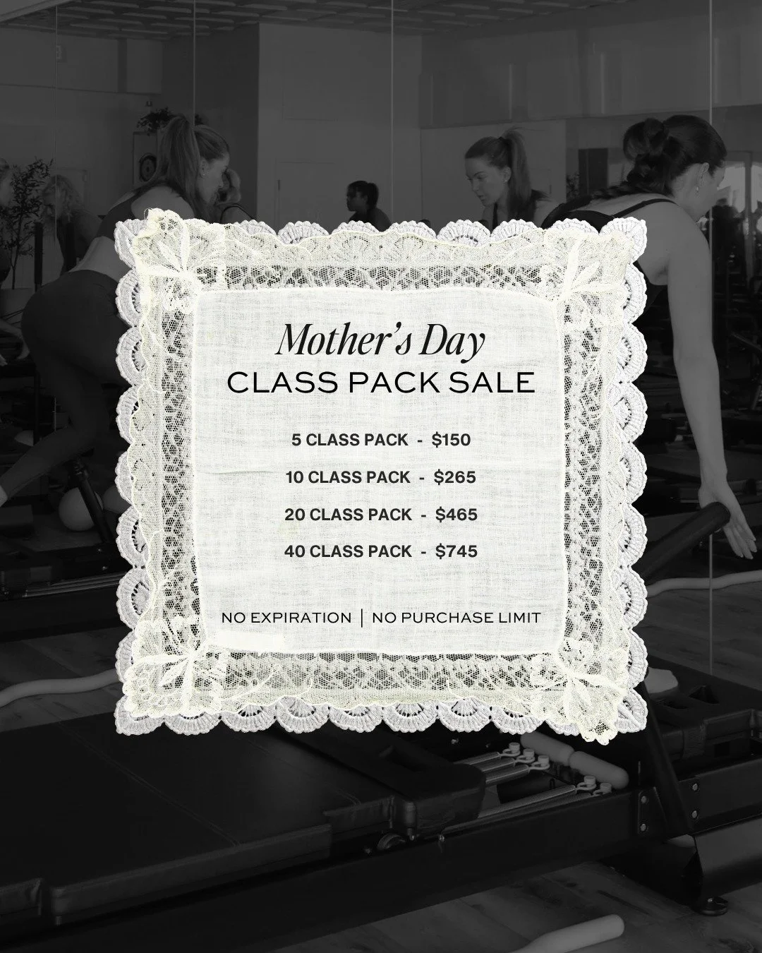 Our Mother&rsquo;s Day Sale is officially LIVE! 💐

Stock up on class packs in the Mindbody app and treat yourself (or the mom in your life) to something special.

Offers valid this week only! Shop now in the Mindbody app.