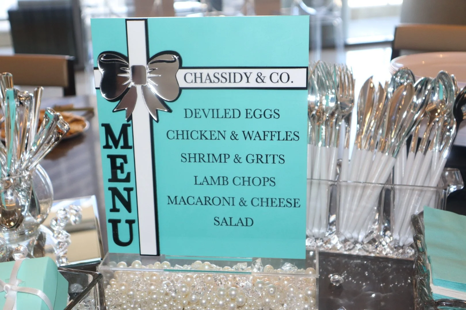 Tiffany & Co theme Food  Sign. Acrylic signage by The Sereal Experience.