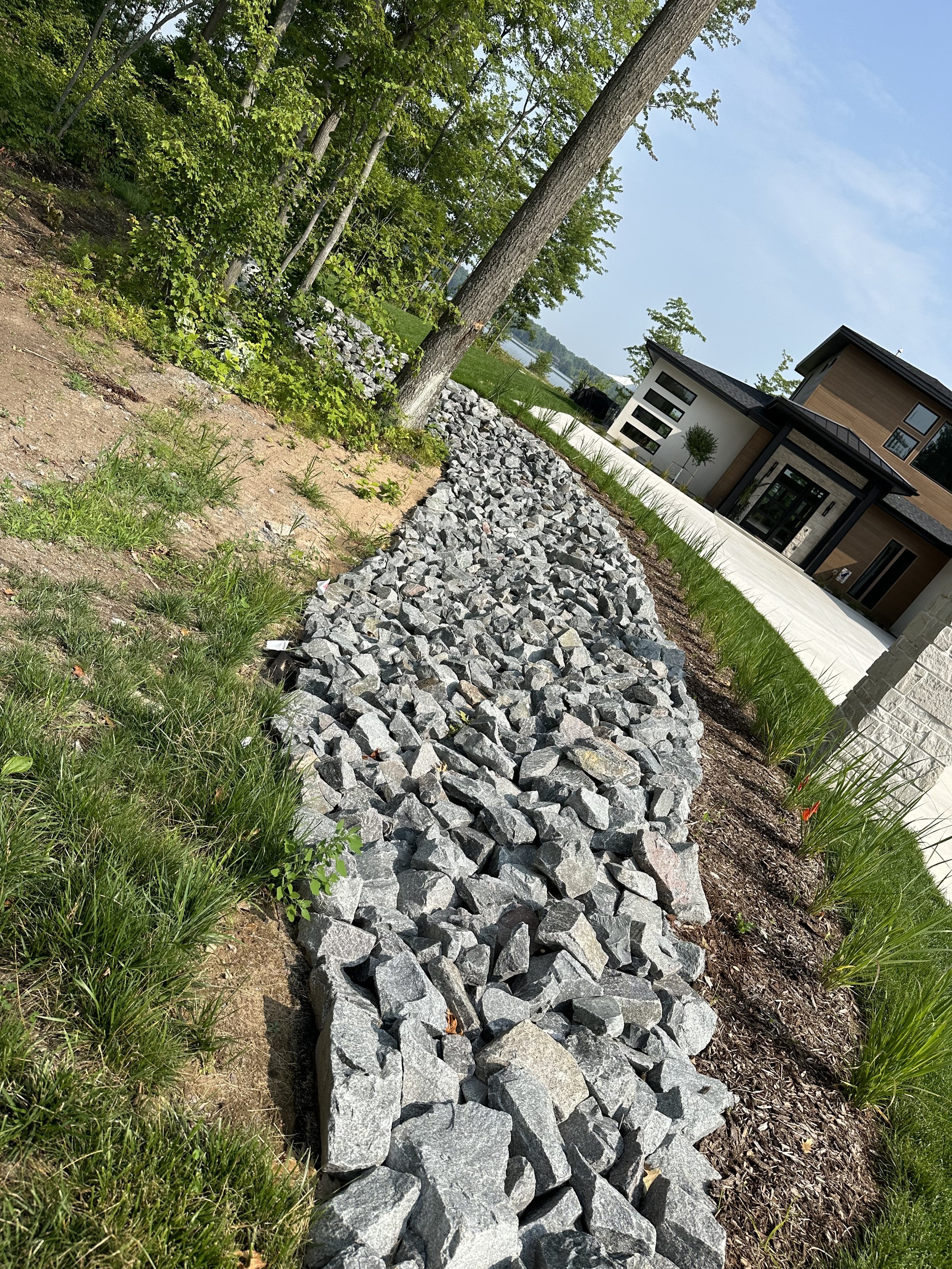 Walkway with rocks landscape