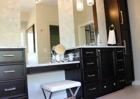 Black vanity and mirrors