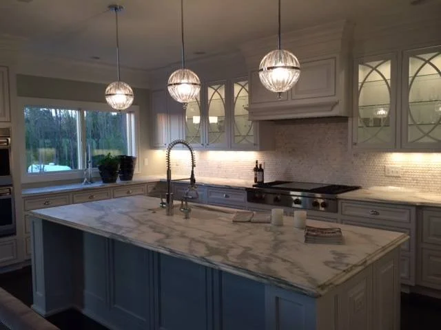 Kitchen island with 3 pendant lights