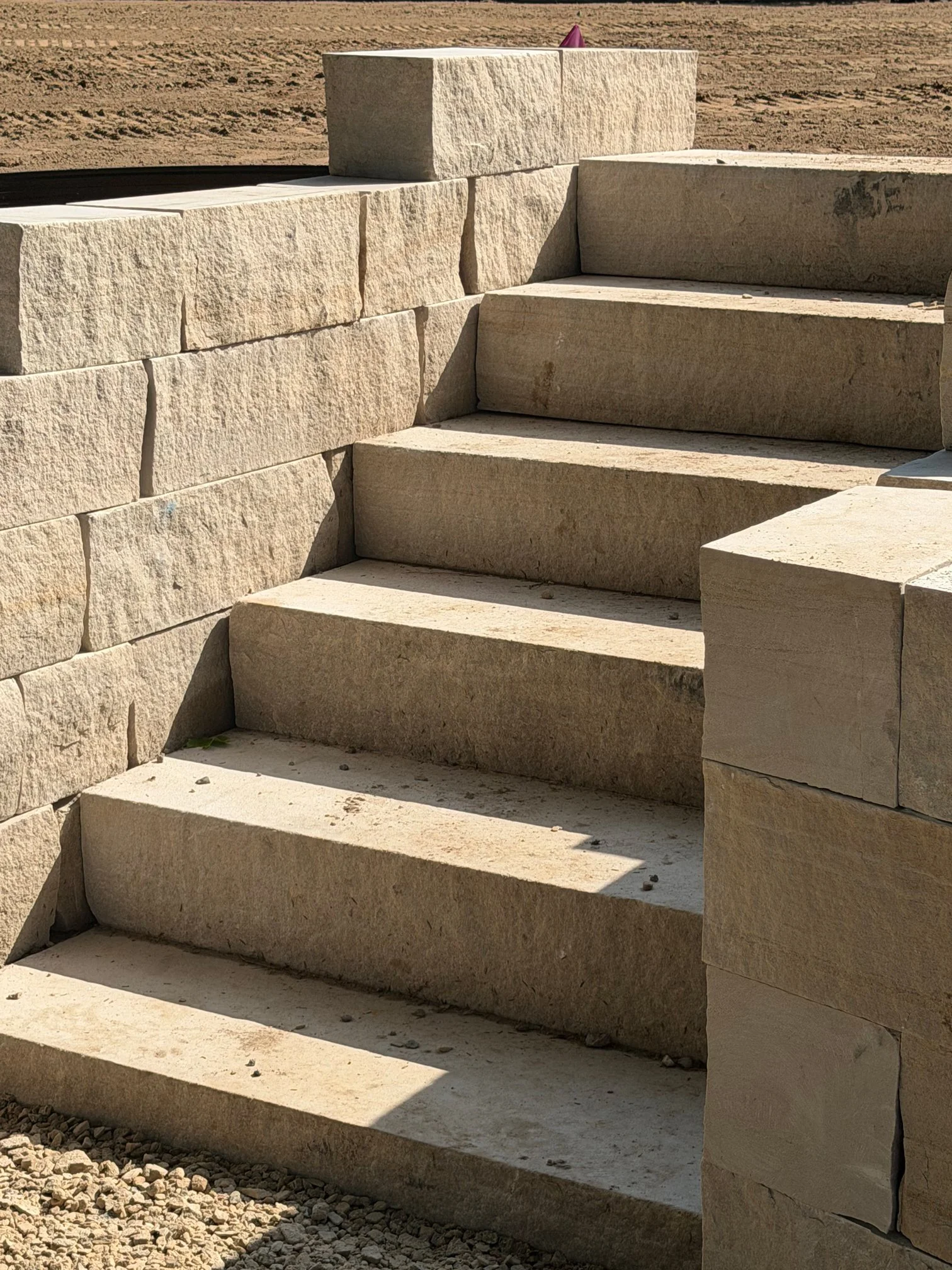Stone steps under construction, central Wisconsin