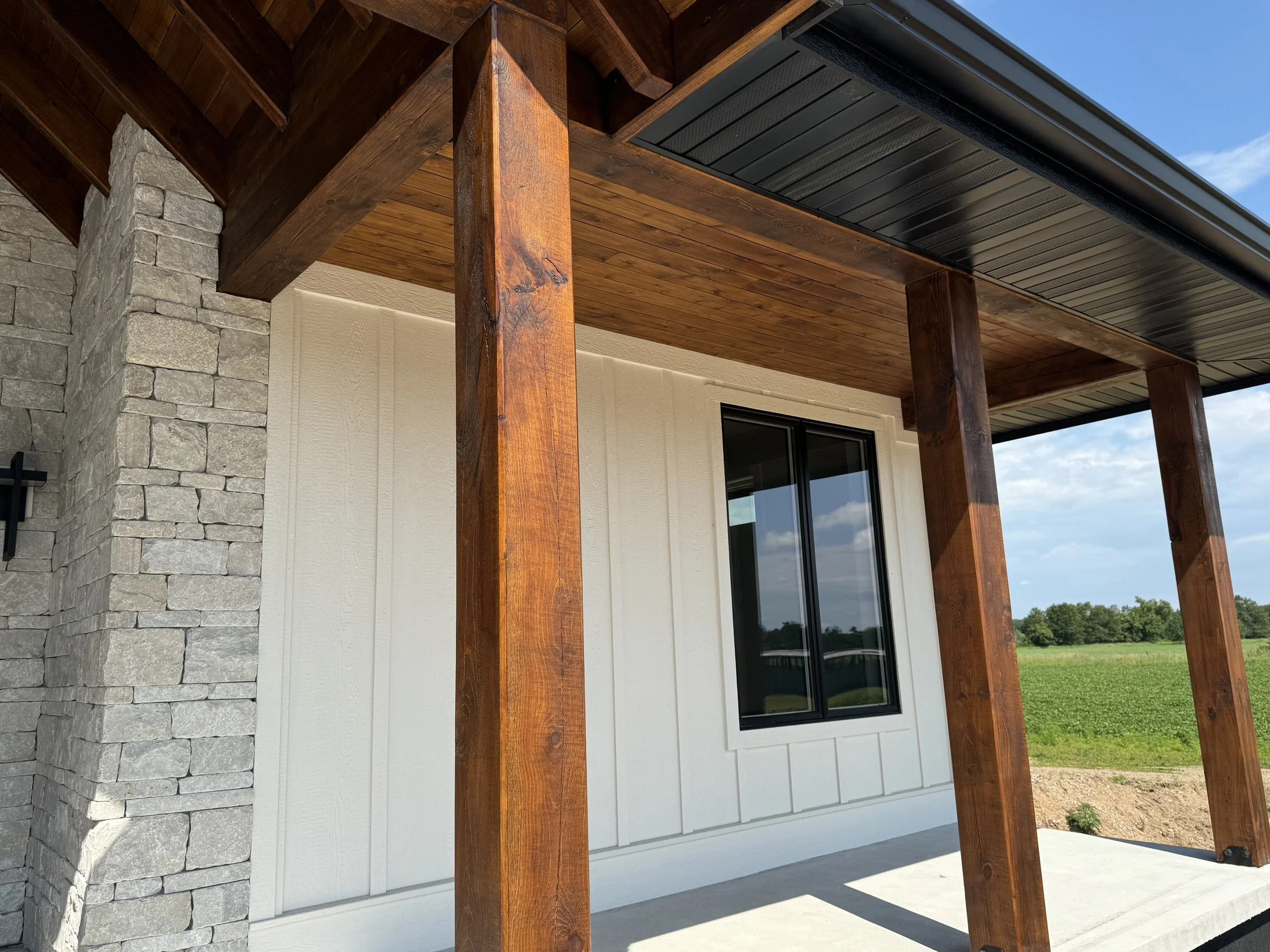 Front porch with wooden beams